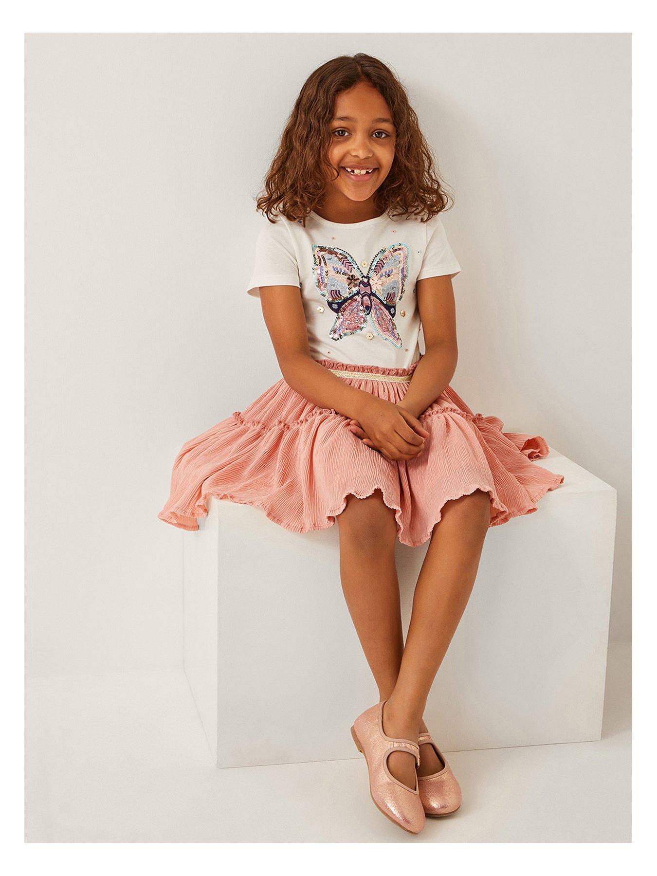 Monsoon Girls Butterfly Poly Text Disco Dress - Pink