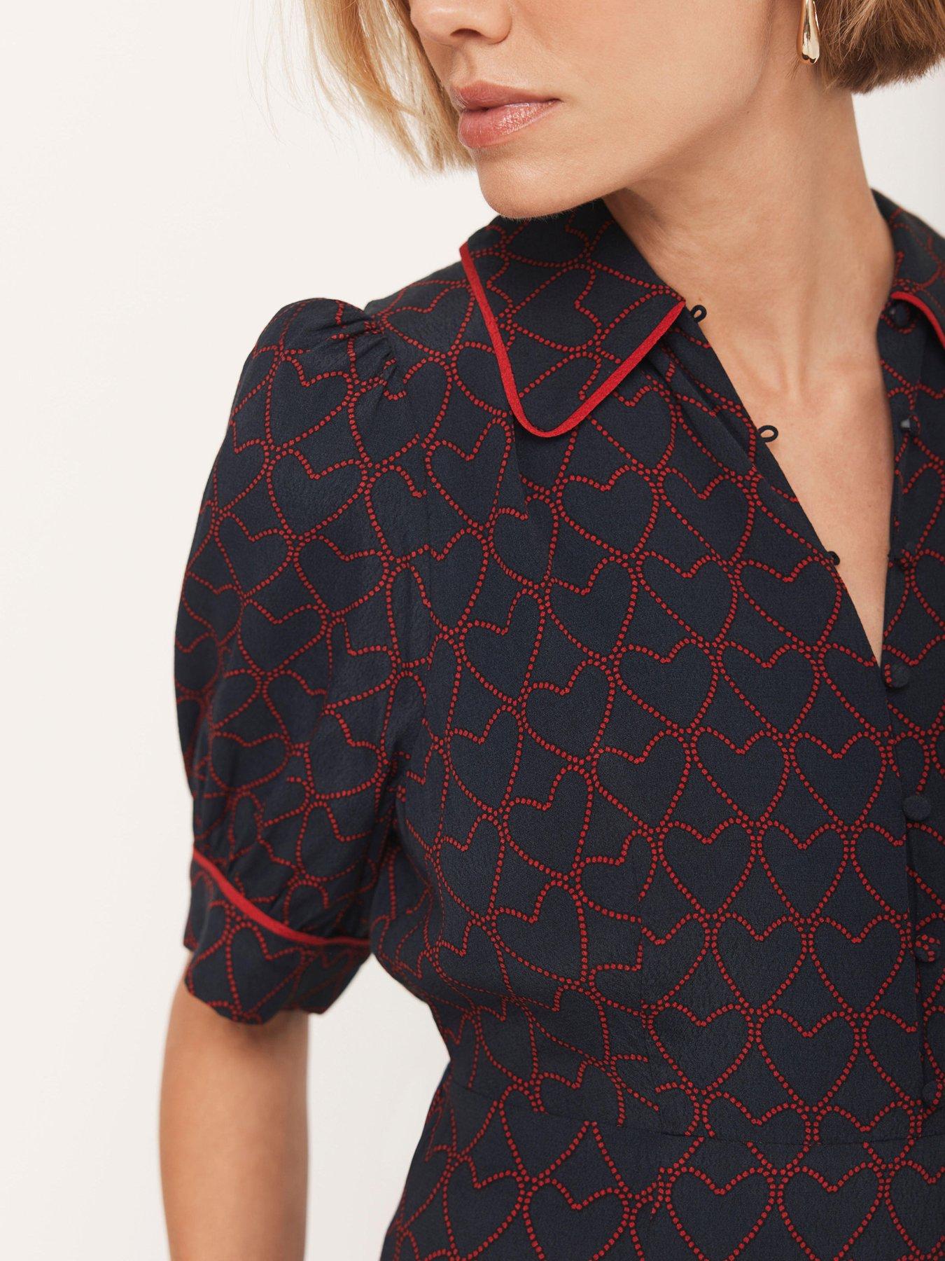 Mint Velvet Navy Heart Print Midi Dress - Blue