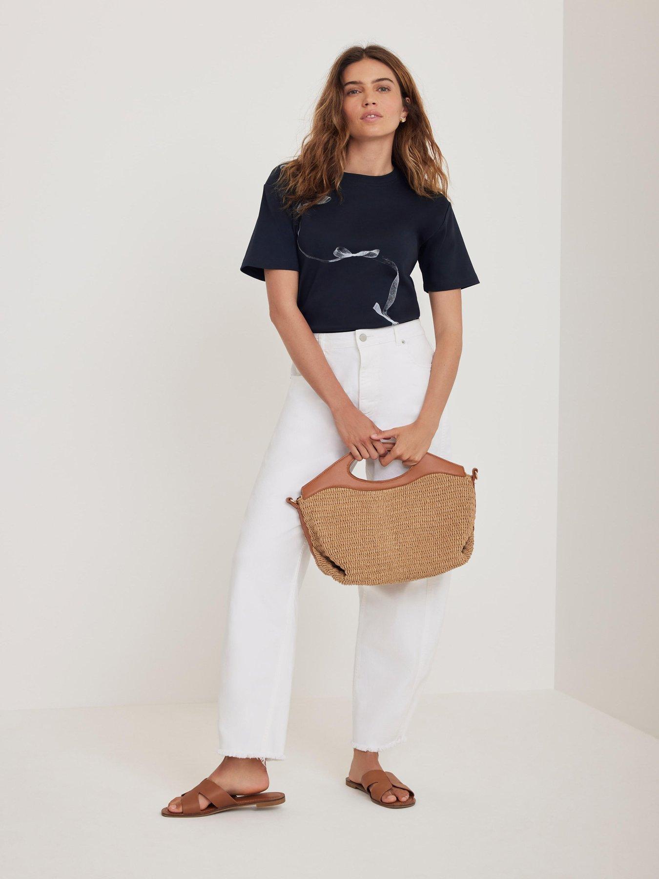 Image 2 of 6 of Mint Velvet Navy Ribbon Print T-Shirt - Blue
