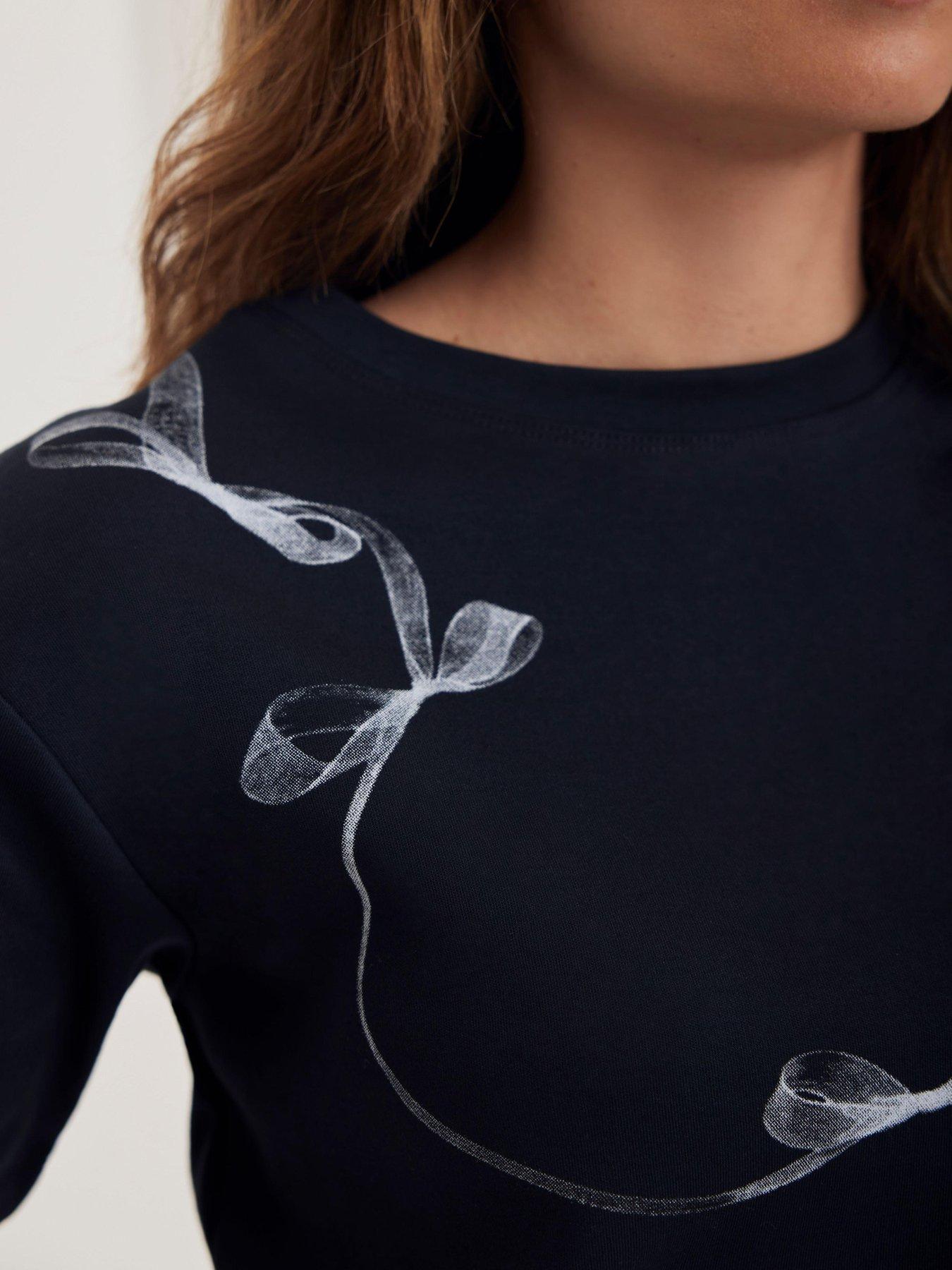 Image 4 of 6 of Mint Velvet Navy Ribbon Print T-Shirt - Blue
