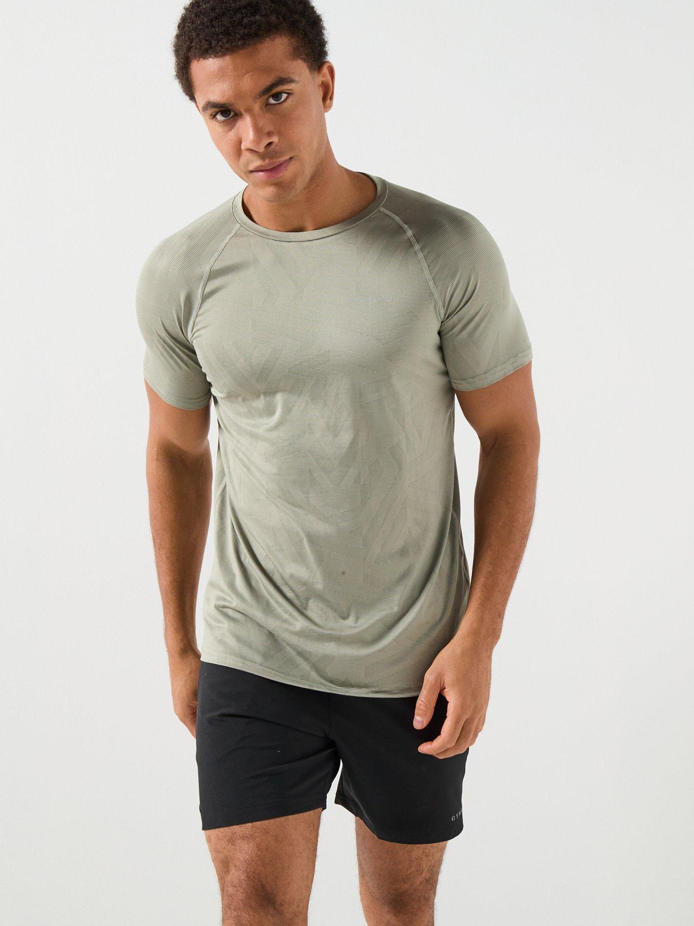 Gym King Mens Limitless Abstract Knit T-Shirt - Khaki Green