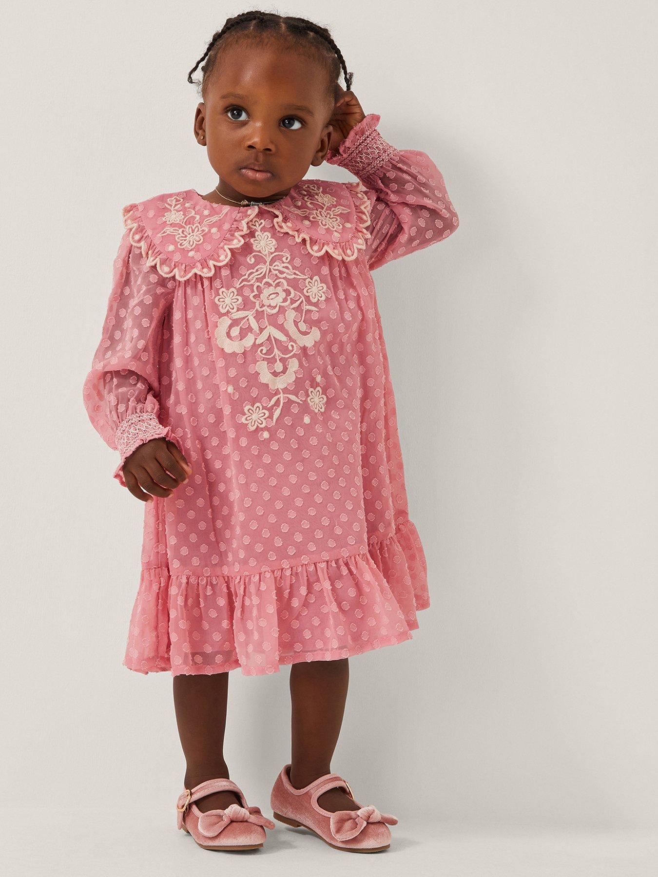 Monsoon Baby Girls Embroidered Dobby Dress - Pink