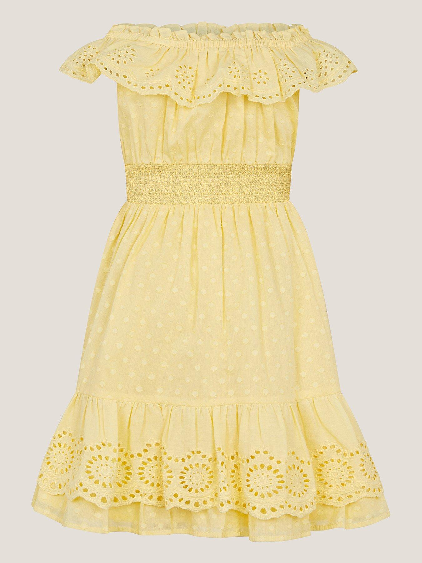 Image 1 of 3 of Monsoon Girls Broderie Dress - Yellow