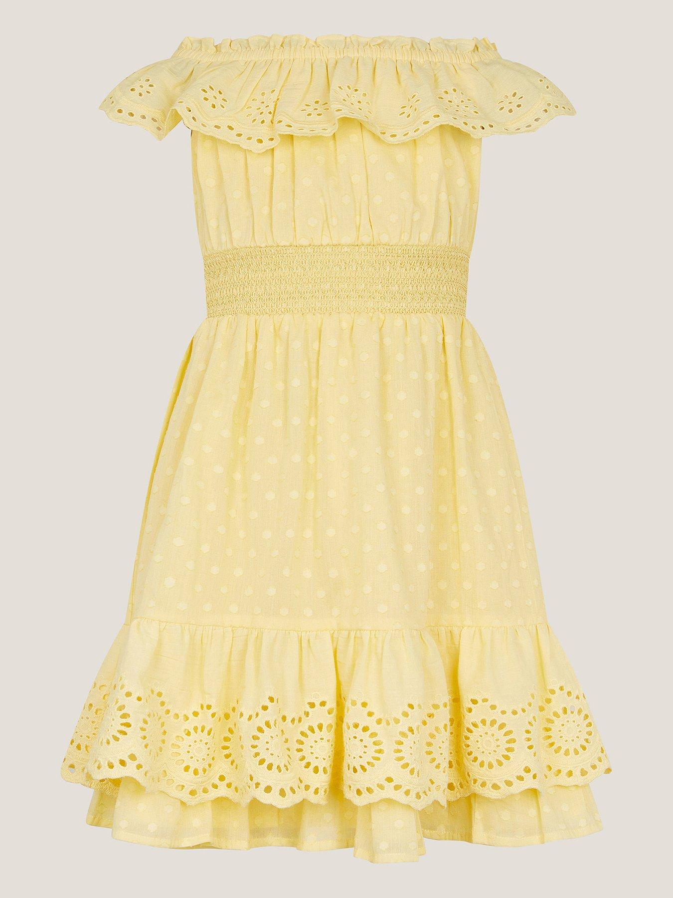 Image 2 of 3 of Monsoon Girls Broderie Dress - Yellow