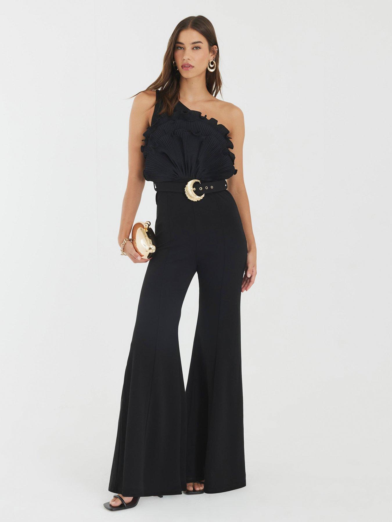 River Island 3D Trim One Shoulder Jumpsuit - Black