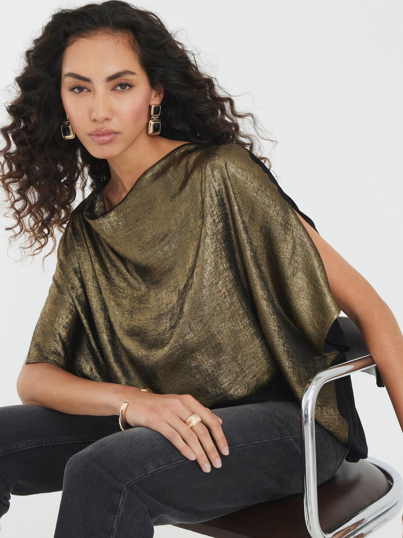 Image 1 of 4 of River Island Metallic Jersey Back Top - Gold