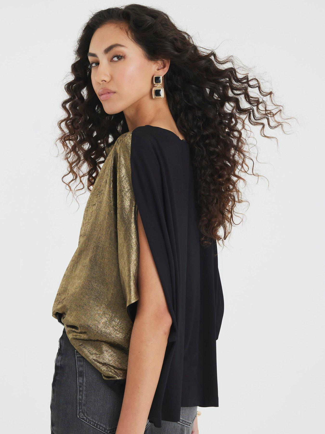 Image 3 of 4 of River Island Metallic Jersey Back Top - Gold