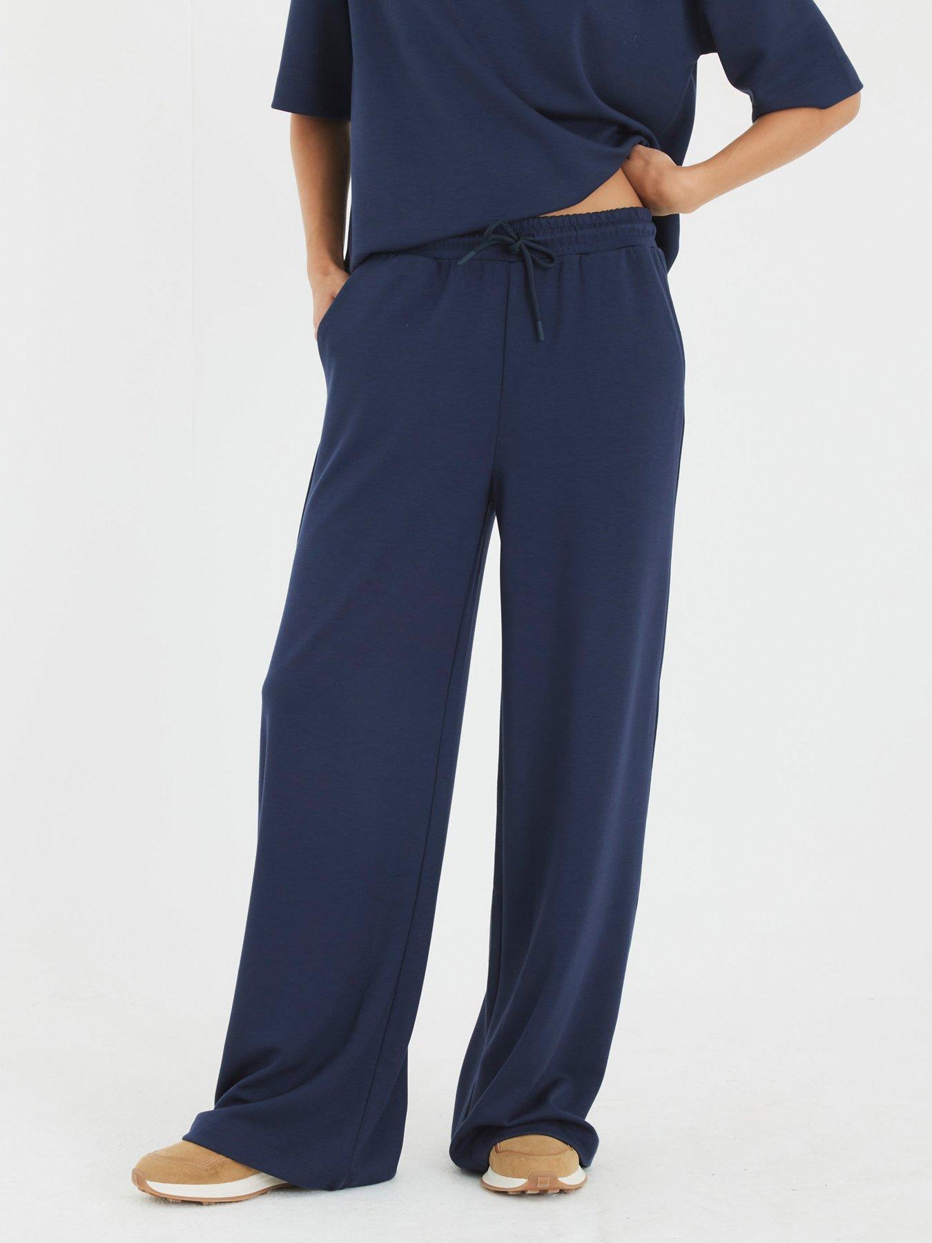 River Island High Waist Clean Premium Wide Leg Jogger - Navy