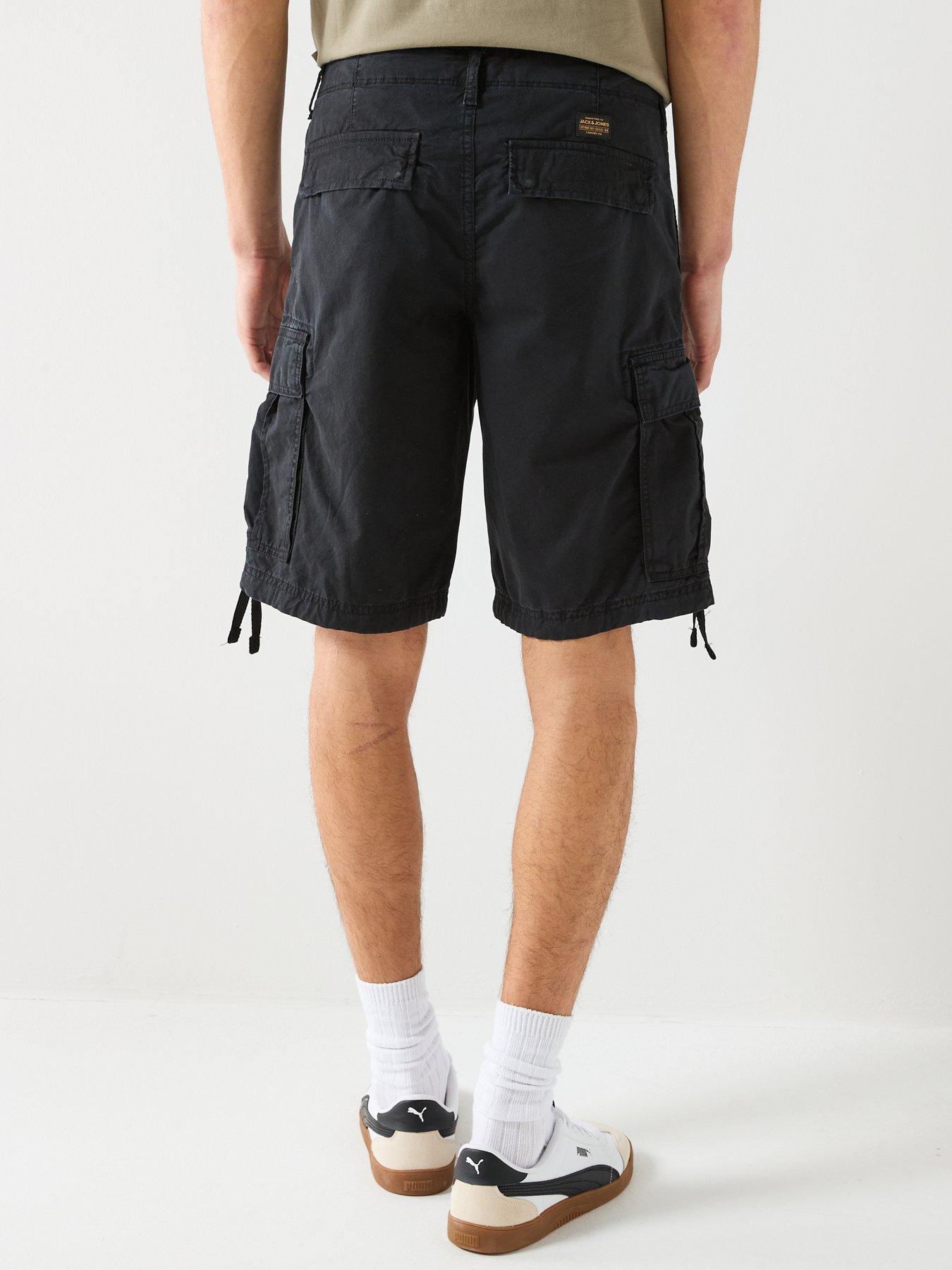 jack-jones-cole-frank-cargo-mid-length-shorts-blackstillFront