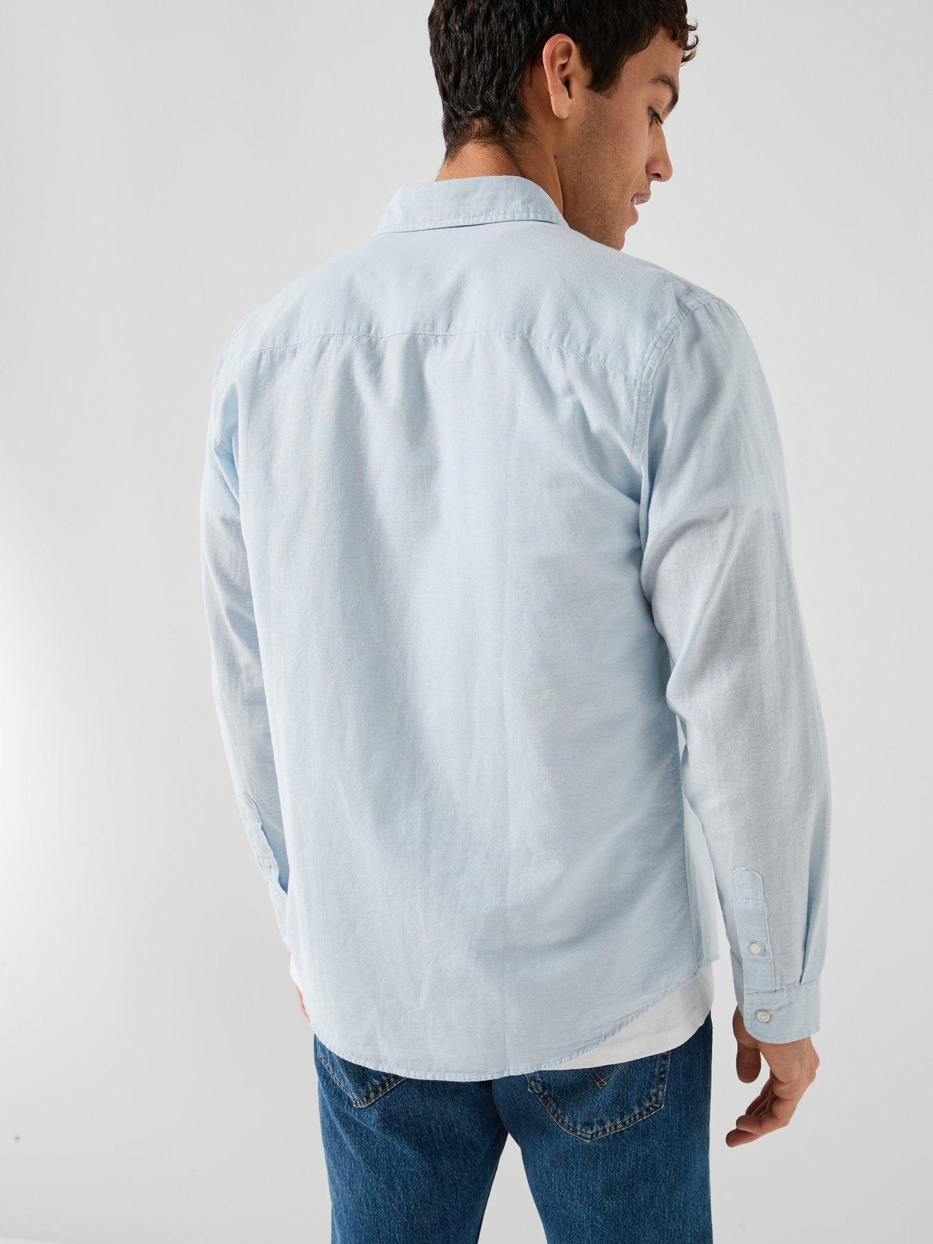 Image 2 of 6 of Jack & Jones Breeze Linen Blend Long Sleeve Shirt - Light Blue