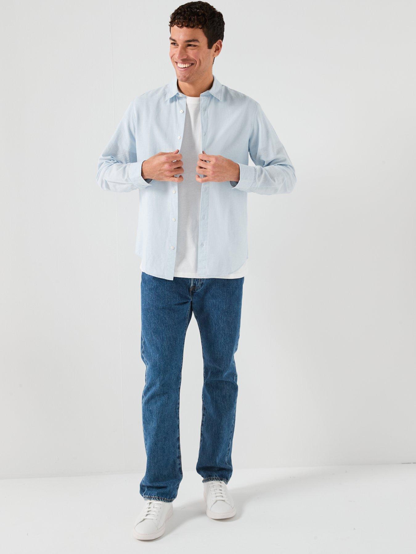 Image 3 of 6 of Jack & Jones Breeze Linen Blend Long Sleeve Shirt - Light Blue
