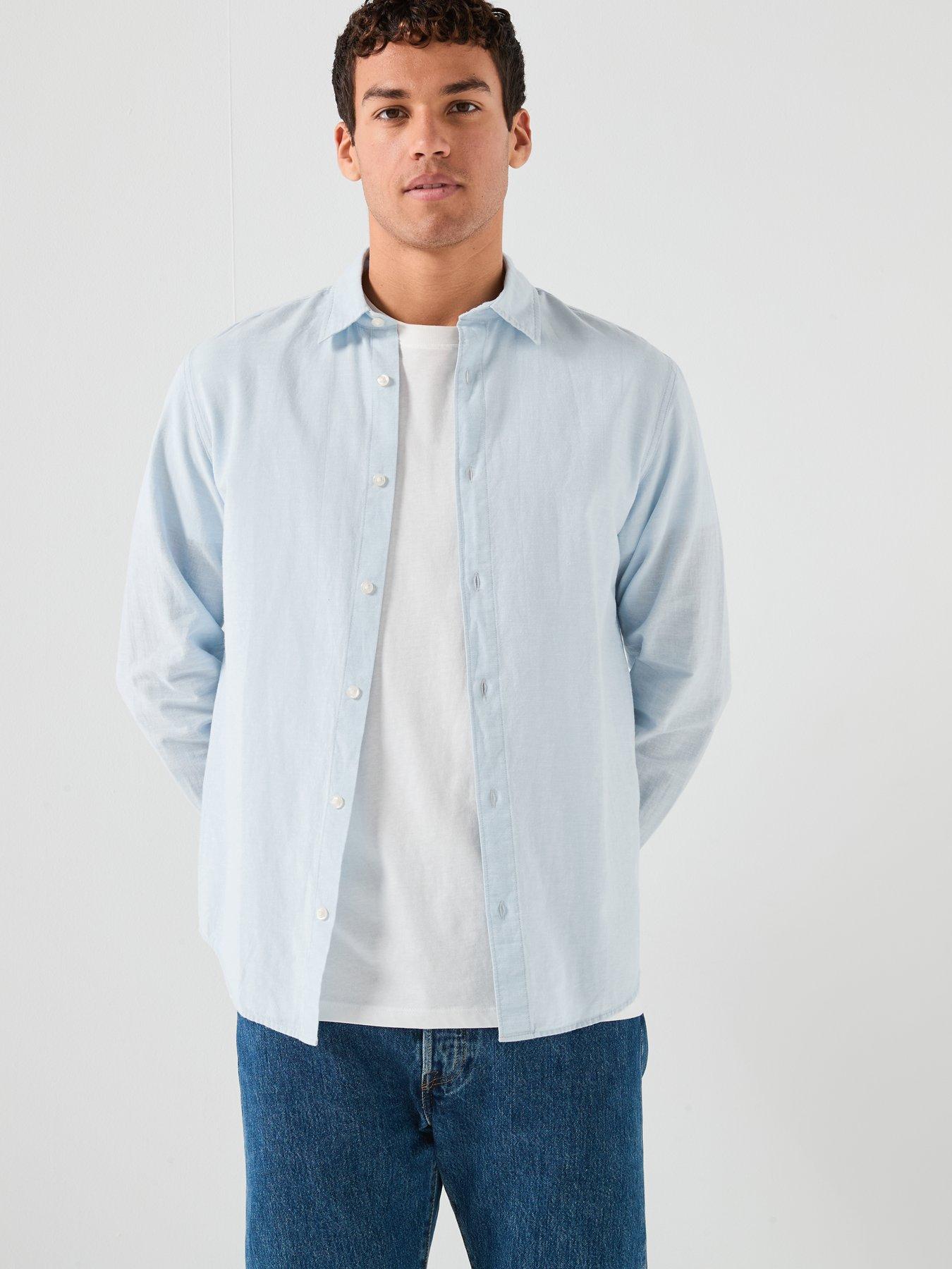 Image 4 of 6 of Jack & Jones Breeze Linen Blend Long Sleeve Shirt - Light Blue
