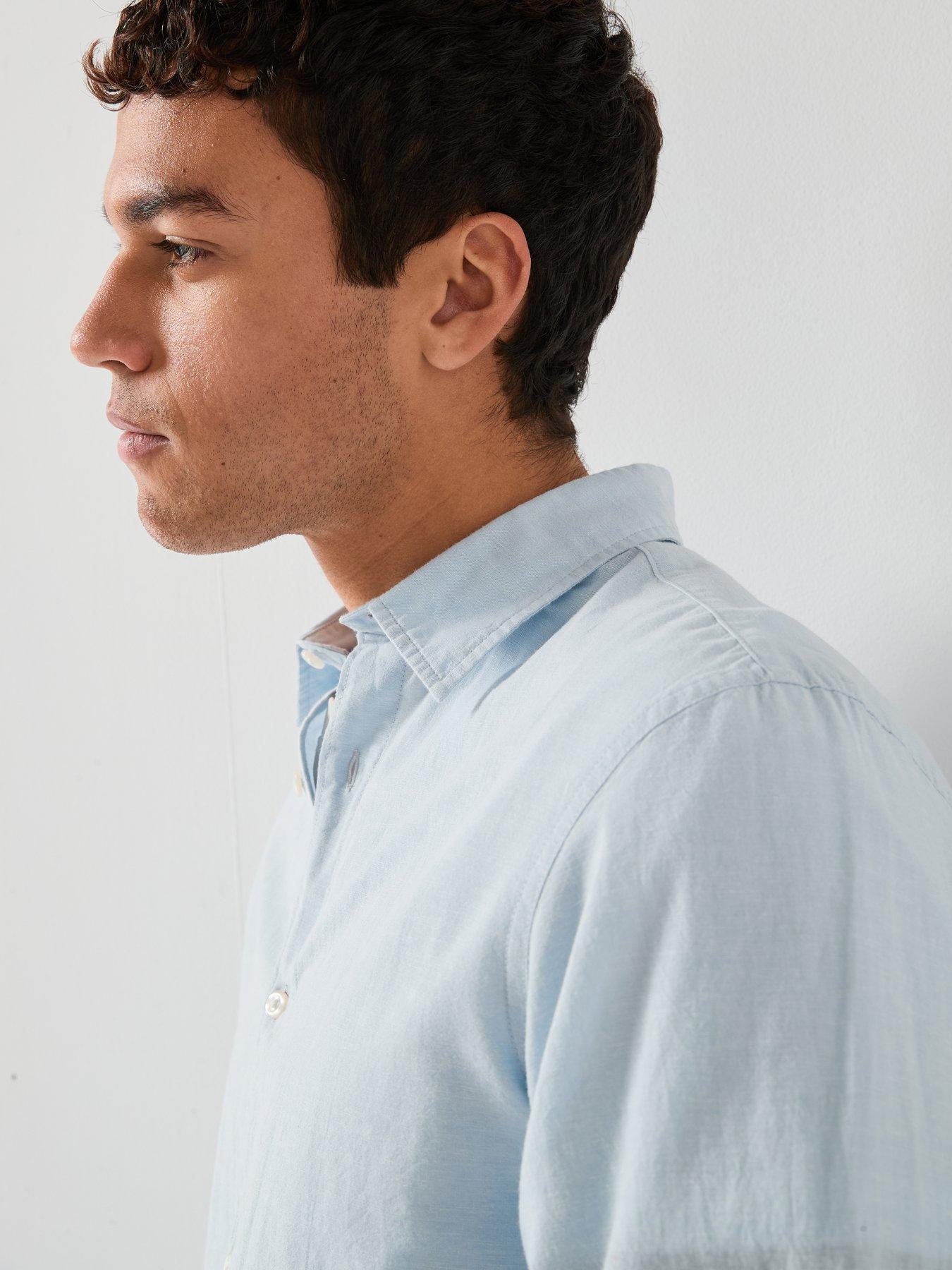 Image 6 of 6 of Jack & Jones Breeze Linen Blend Long Sleeve Shirt - Light Blue
