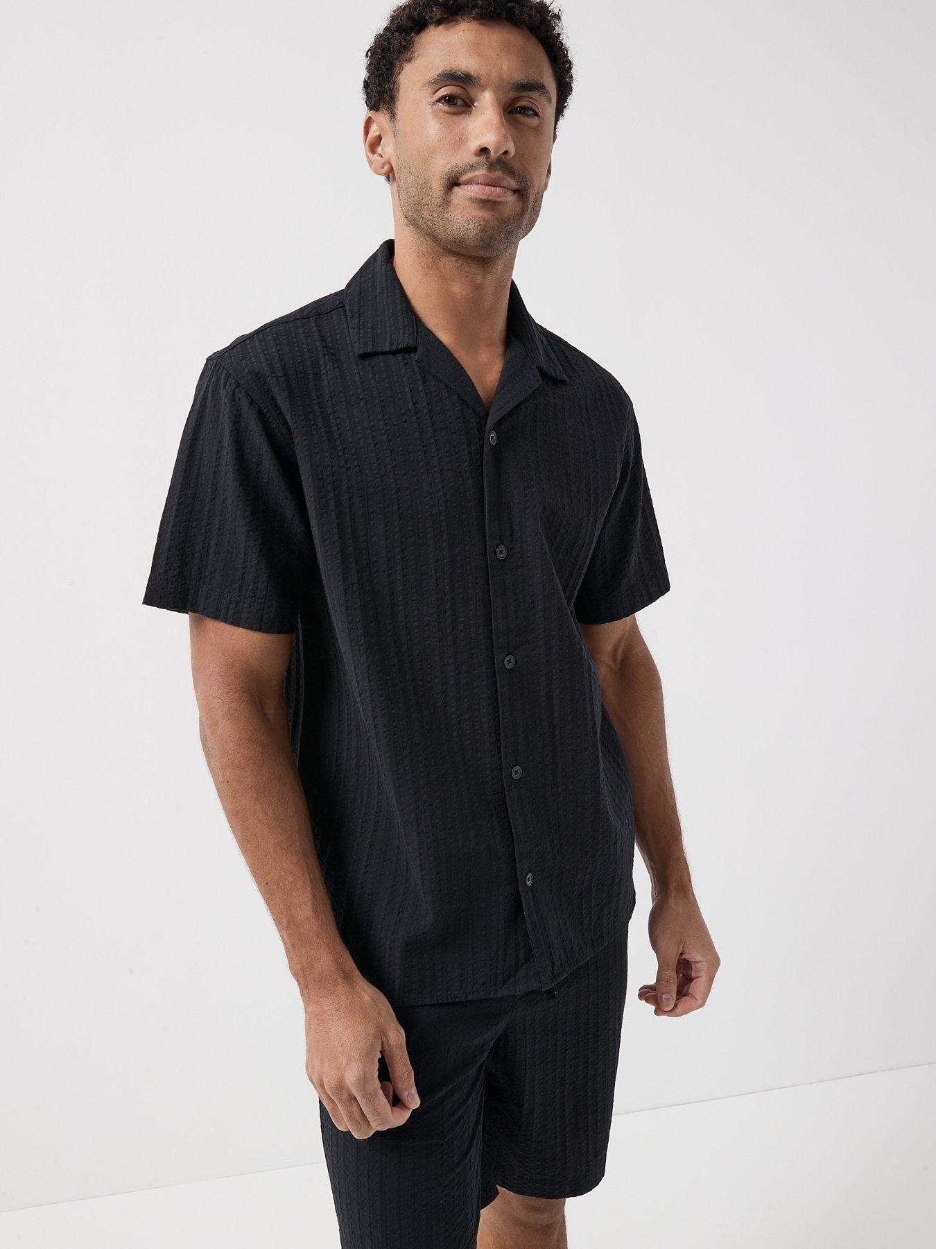 Image 1 of 6 of Jack & Jones Tyson Textured Resort Short Sleeve Shirt - Black