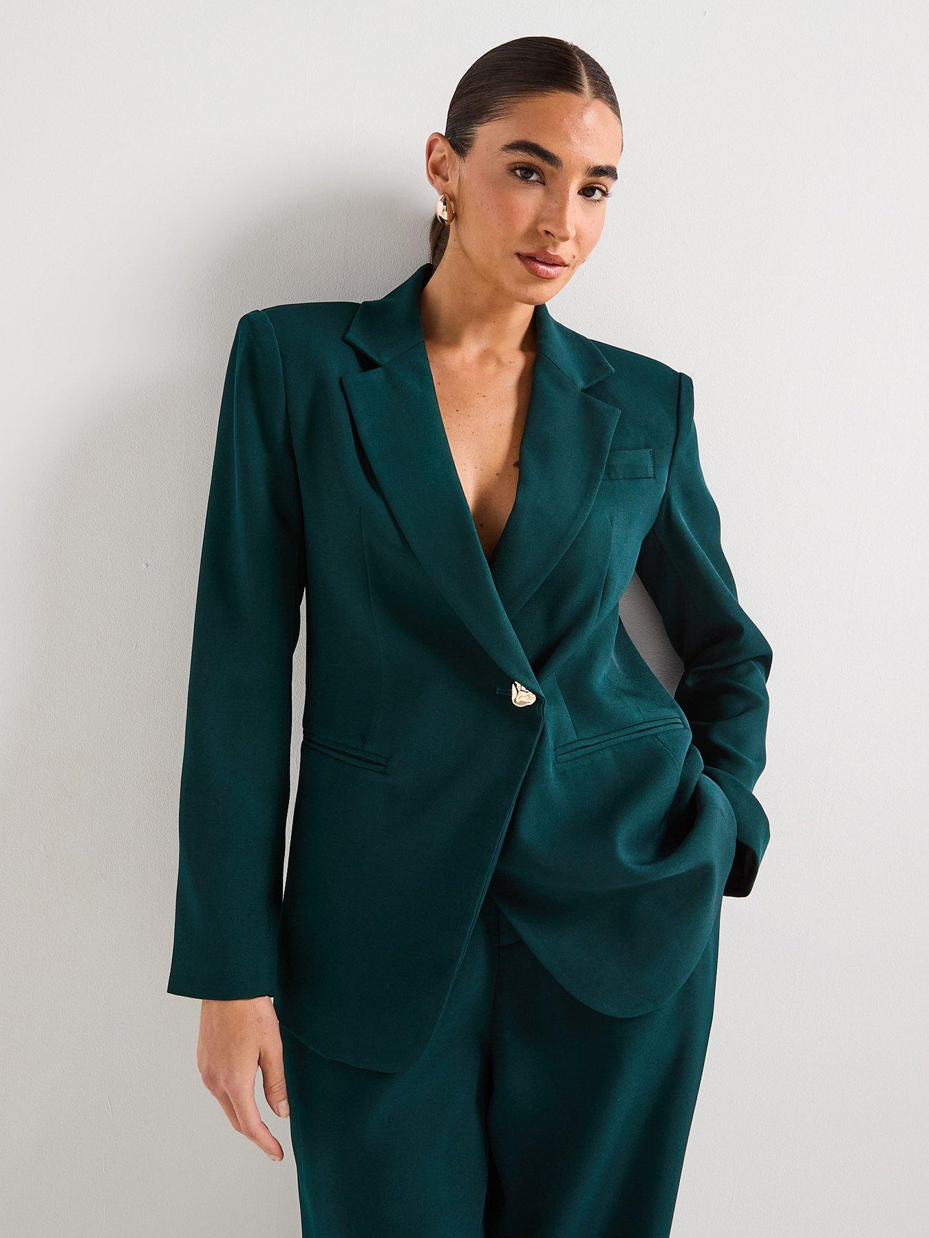 Image 1 of 6 of Style Cheat Gold Button Tailored Blazer - Green