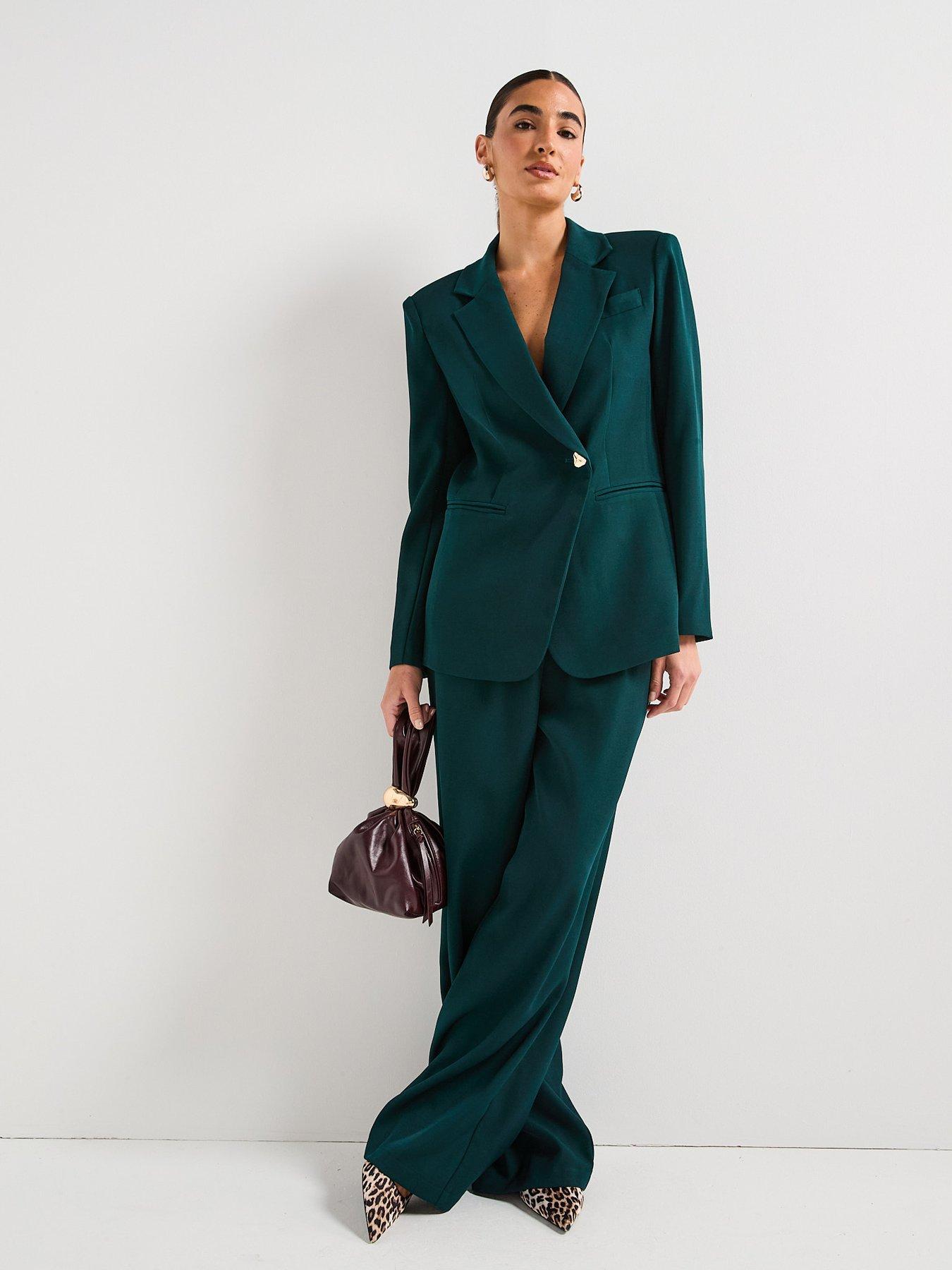 Image 3 of 6 of Style Cheat Gold Button Tailored Blazer - Green