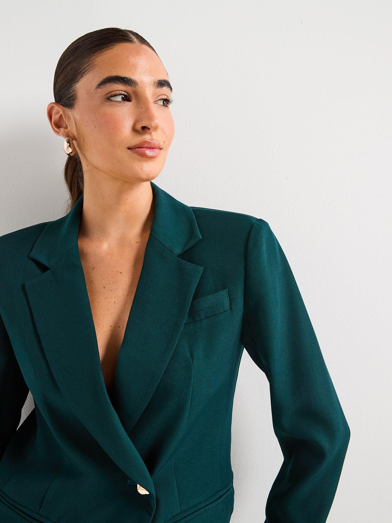 Image 4 of 6 of Style Cheat Gold Button Tailored Blazer - Green