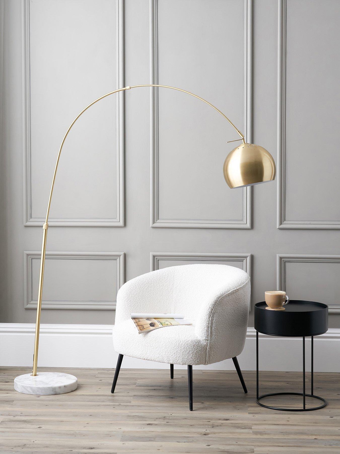 Pacific Lifestyle Feliciani Brushed Brass Metal and White Marble Floor Lamp