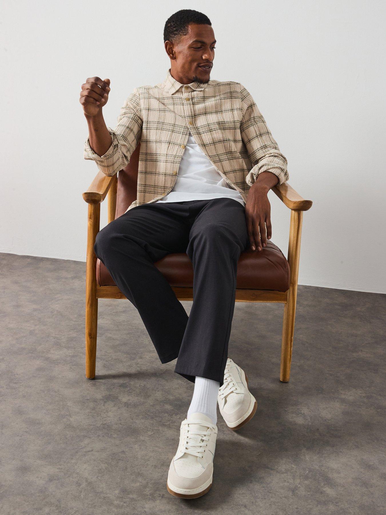 Image 1 of 6 of Les Deux Kash Textured Check Overshirt - Light Beige