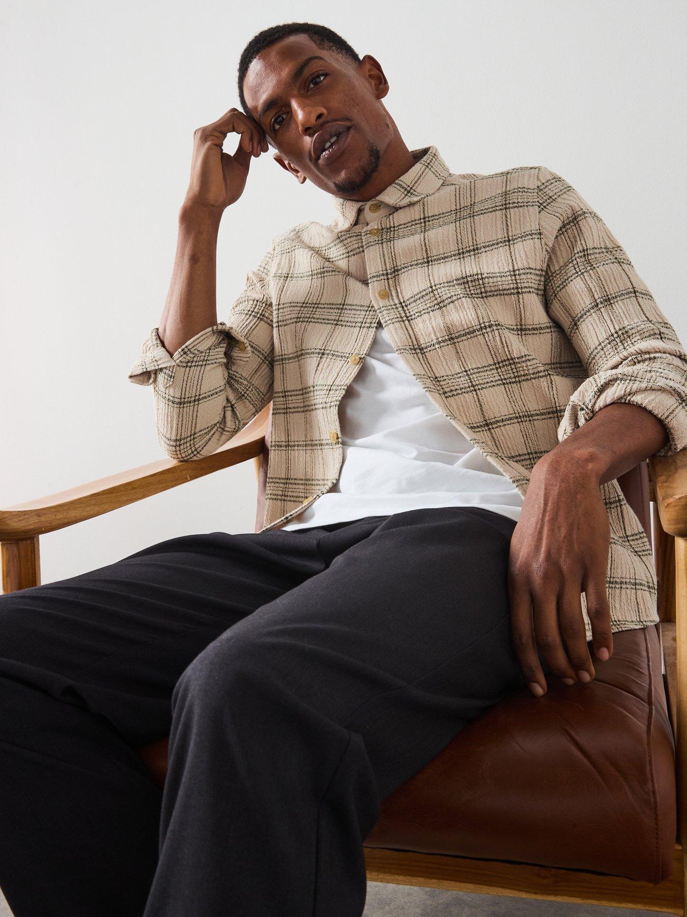 Image 4 of 6 of Les Deux Kash Textured Check Overshirt - Light Beige