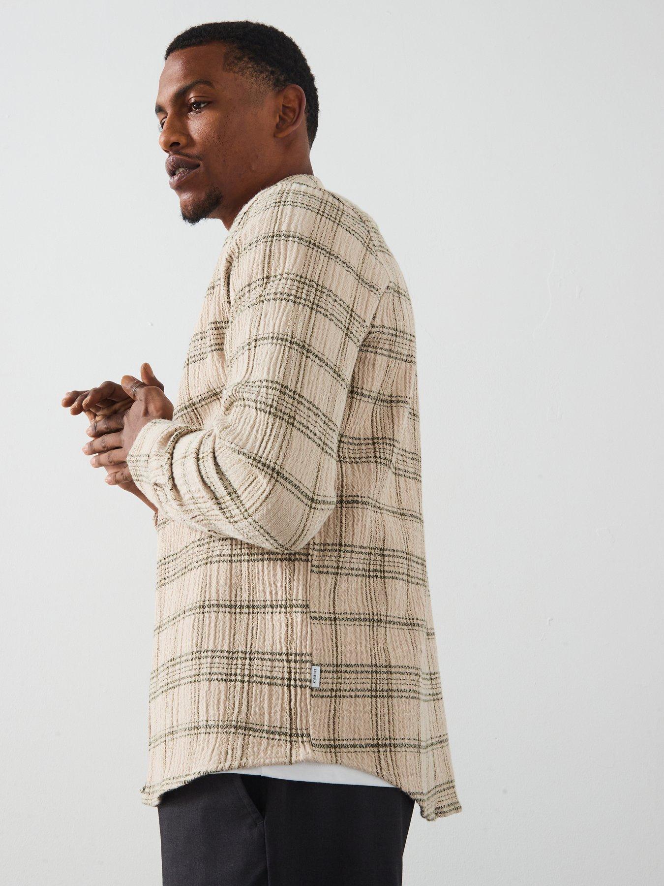 Image 5 of 6 of Les Deux Kash Textured Check Overshirt - Light Beige