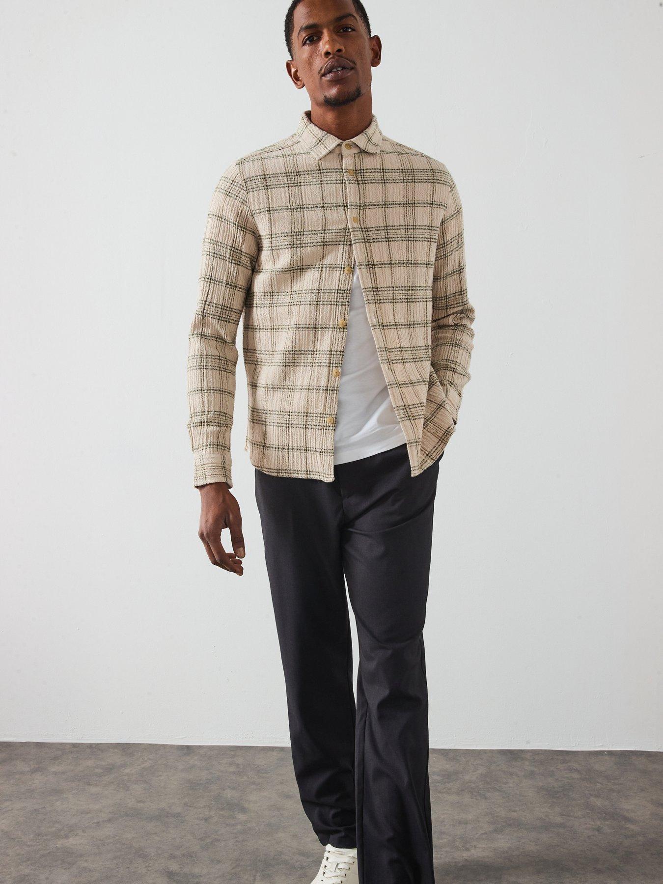 Image 6 of 6 of Les Deux Kash Textured Check Overshirt - Light Beige