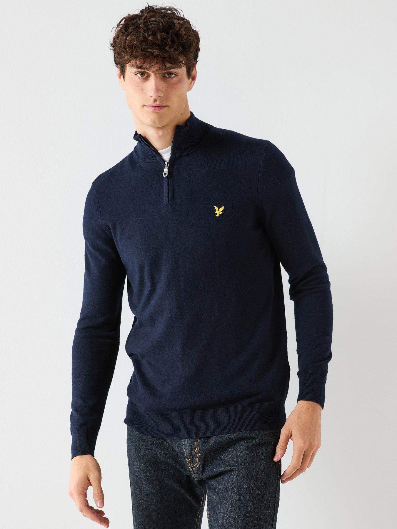 lyle-scott-cotton-merino-quarter-zip-jumper--navyfront