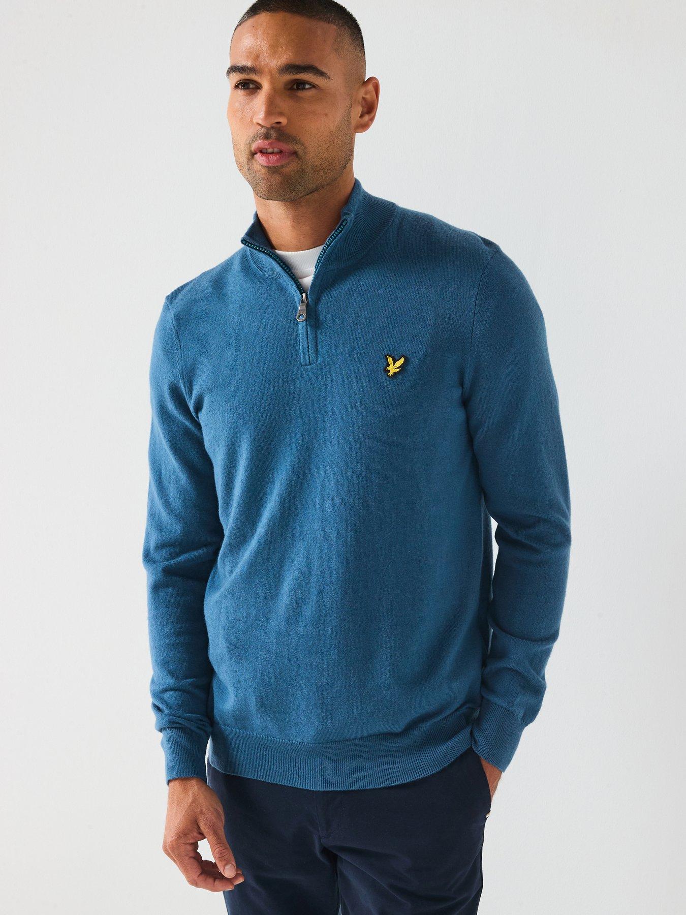 Lyle & Scott Cotton Merino Quarter Zip Jumper - Blue