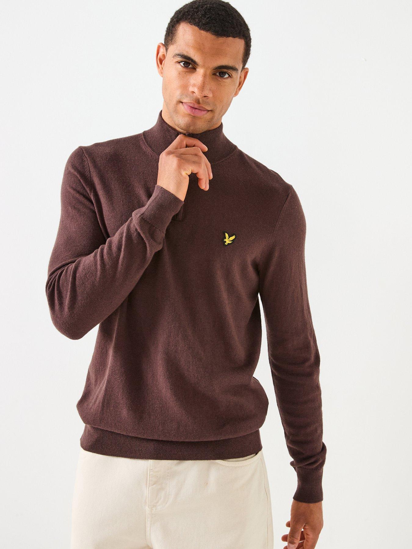 Lyle & Scott Cotton Merino Quarter Zip Jumper- Brown