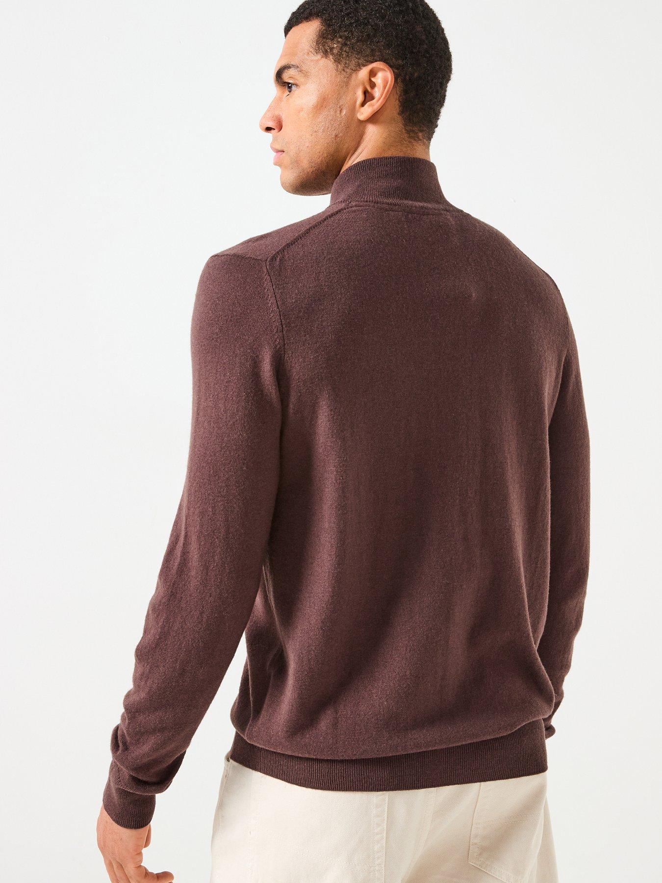 lyle-scott-cotton-merino-quarter-zip-jumper--brownstillFront