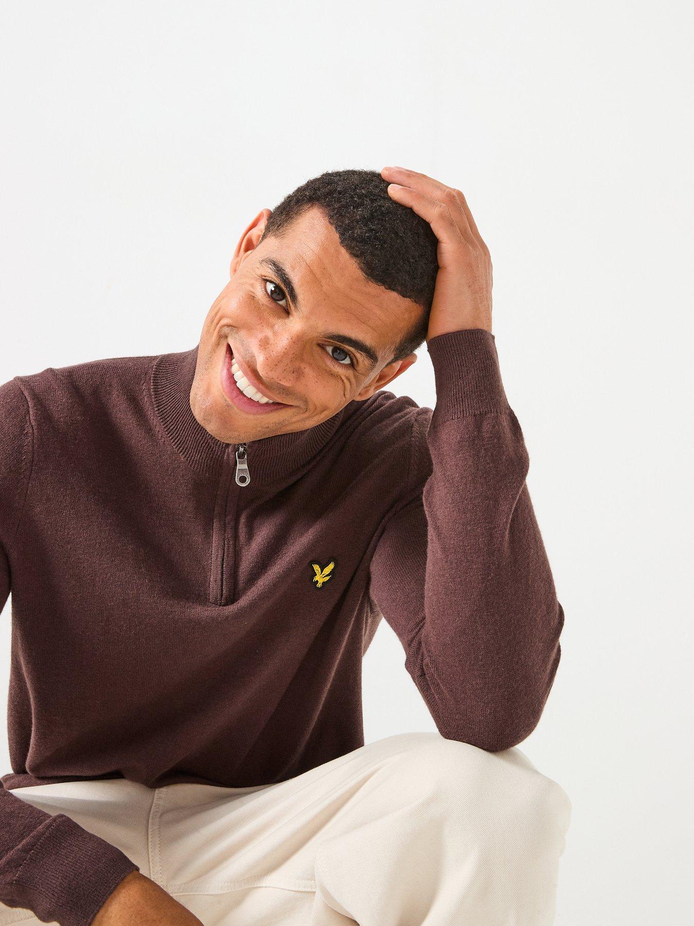 lyle-scott-cotton-merino-quarter-zip-jumper--browndetail