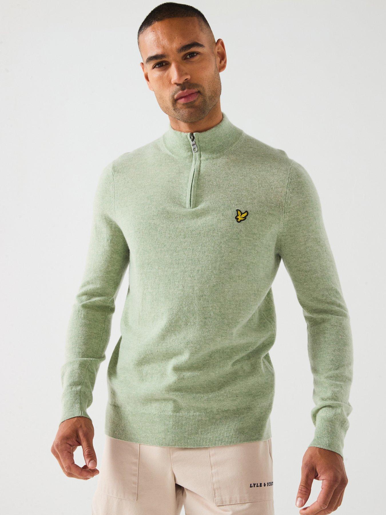 Lyle & Scott Lambswool Blend Quarter Zip Jumper- Green