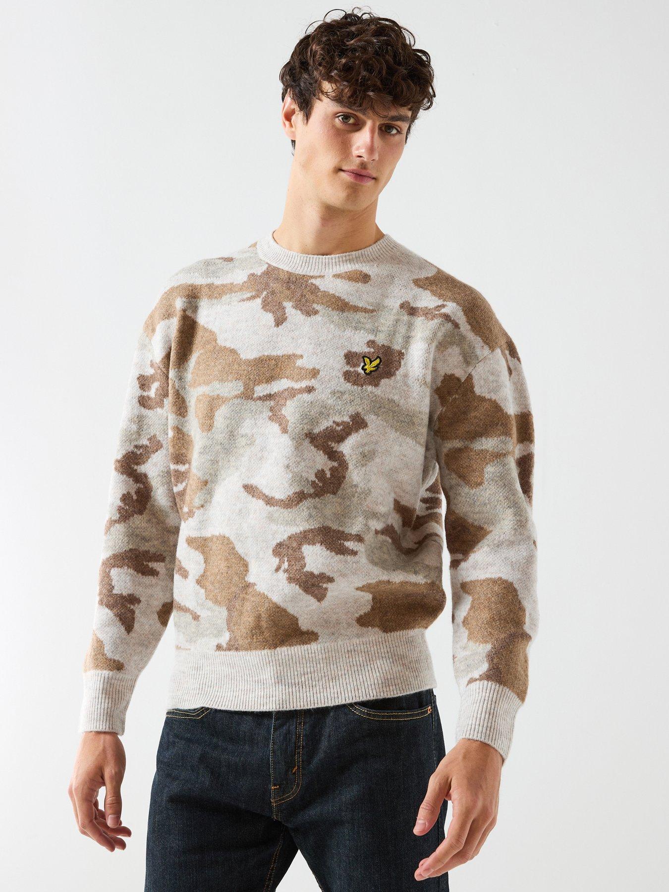 Image 1 of 6 of Lyle & Scott Brushed Camouflage Crew Neck Jumper - Brown