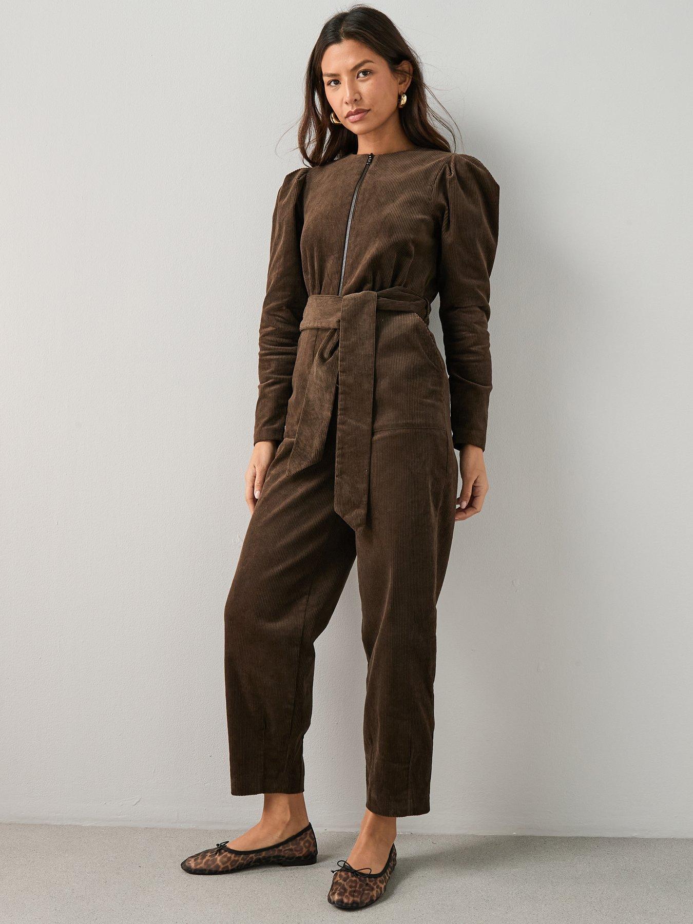 The Very Collection Corduroy Zip Through Jumpsuit - Brown