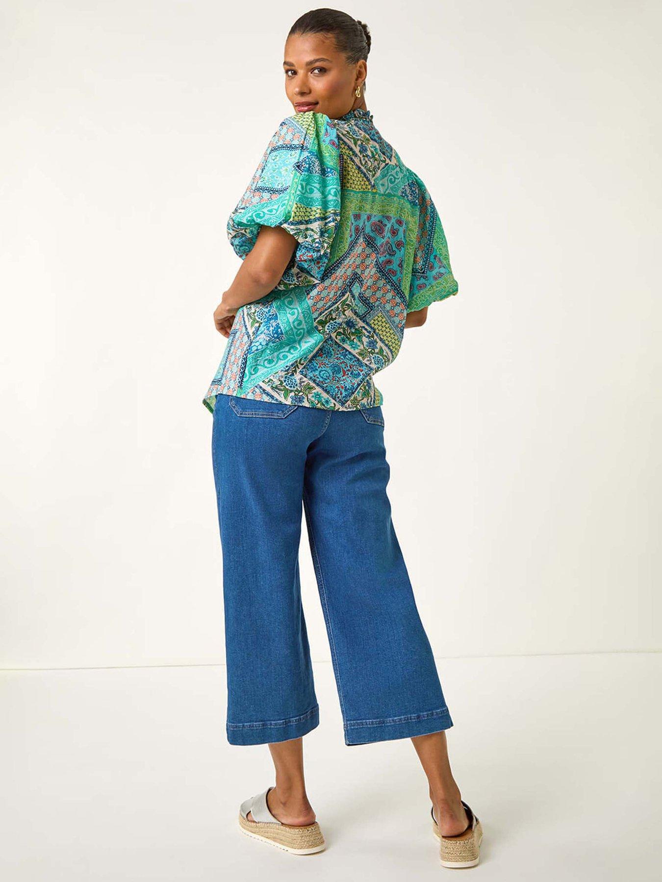 roman-patchwork-print-tie-front-blouse-bluestillFront