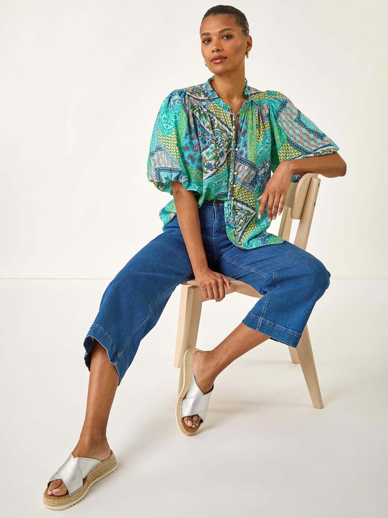 roman-patchwork-print-tie-front-blouse-blueback