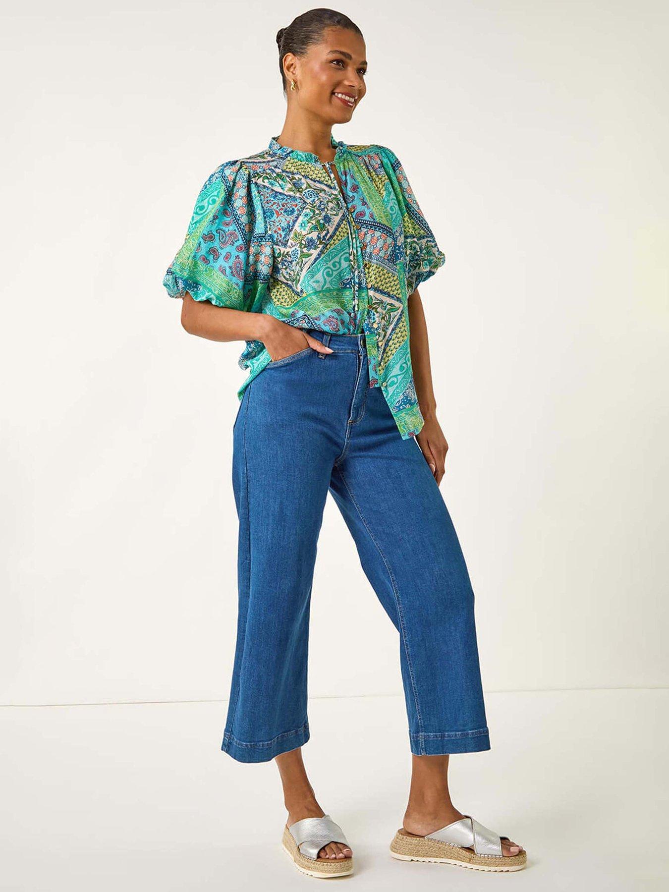 roman-patchwork-print-tie-front-blouse-blueoutfit