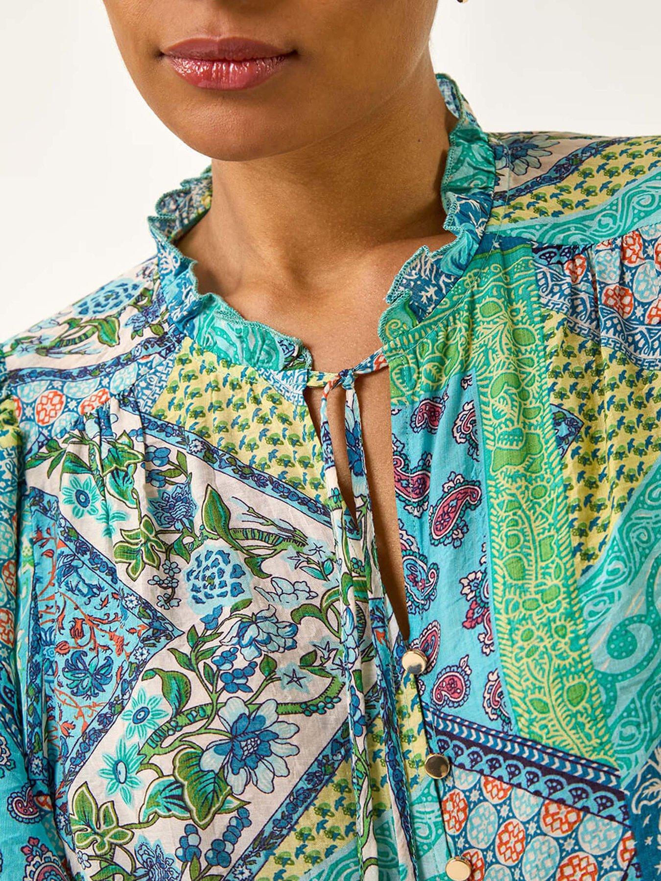 roman-patchwork-print-tie-front-blouse-bluedetail