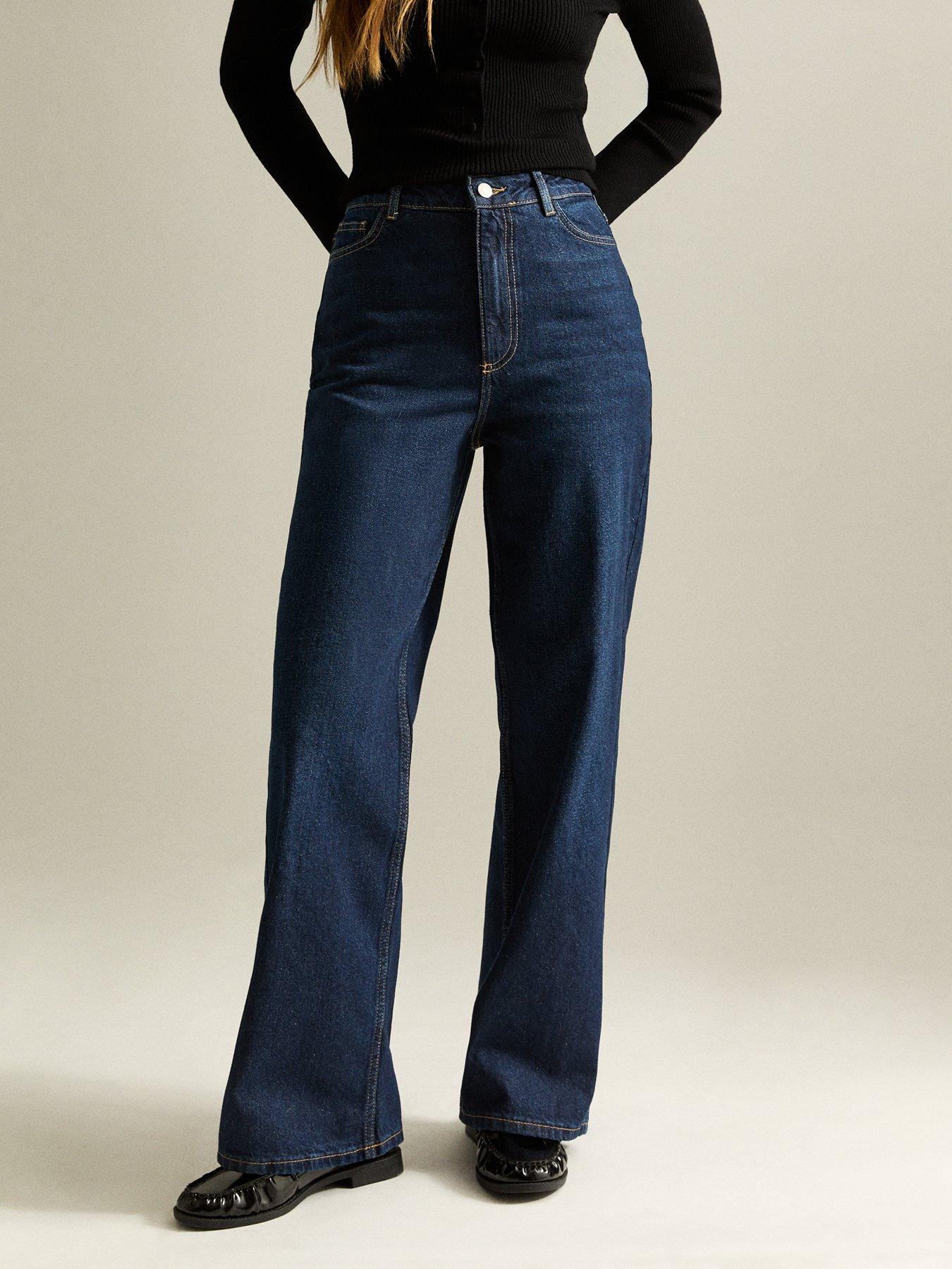 New Look Dark Blue Adalae High Waisted Wide Leg Jeans