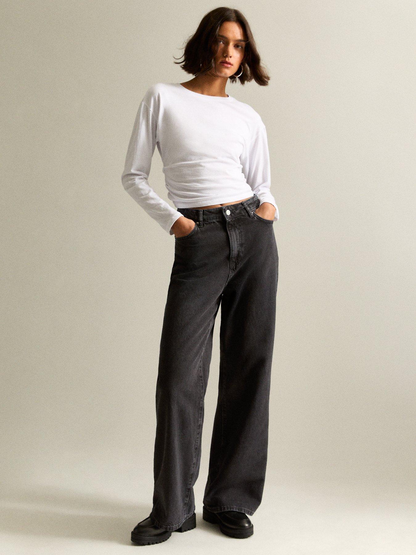 New Look Washed Black Adalae High-waist Wide Leg Jeans