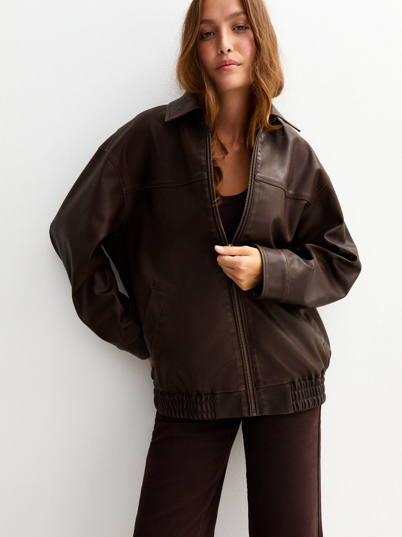 new-look-dark-brown-oversized-washed-faux-leather-jacket