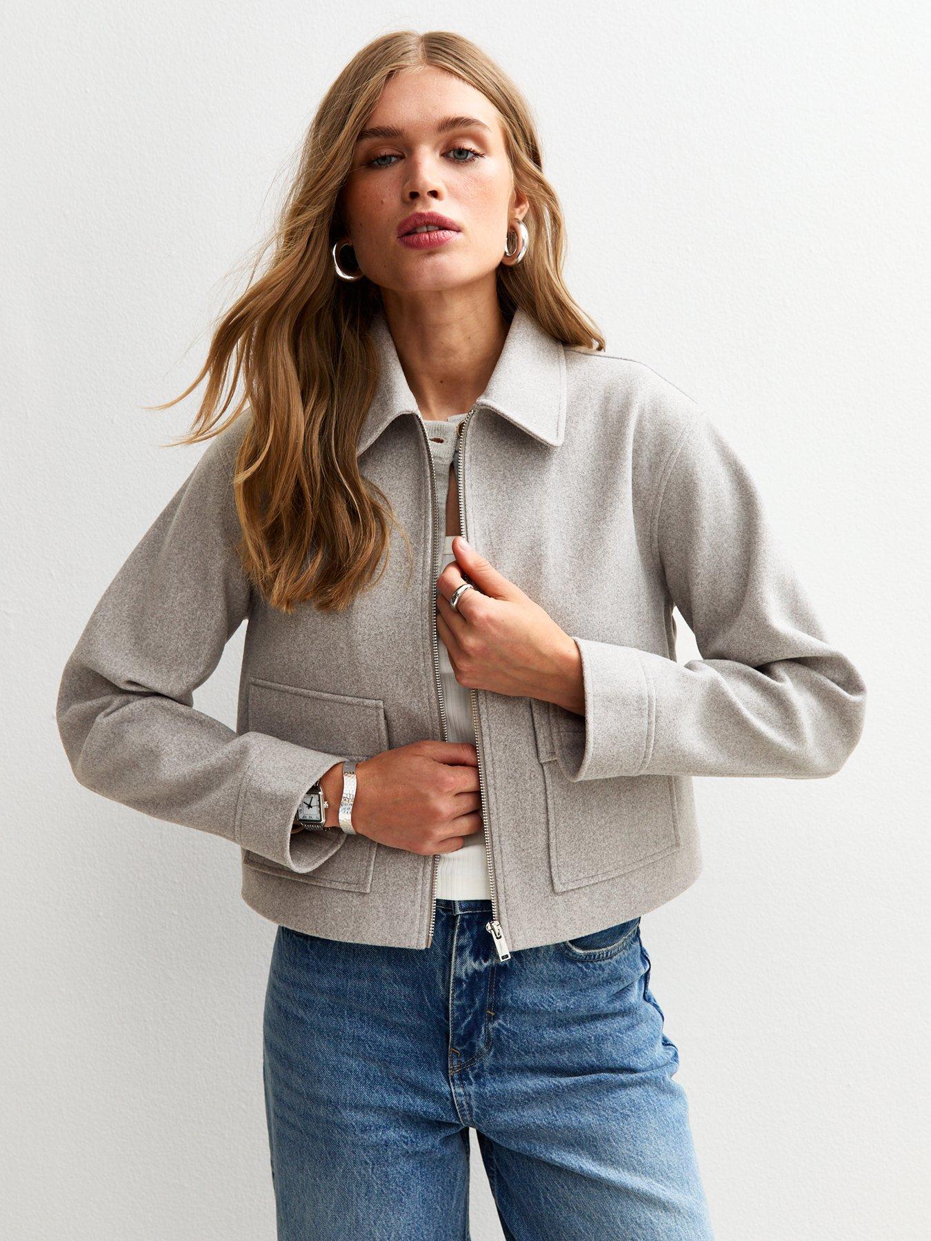 Image 1 of 5 of New Look Light Grey Unlined Zip Front Harrington Jacket - Grey