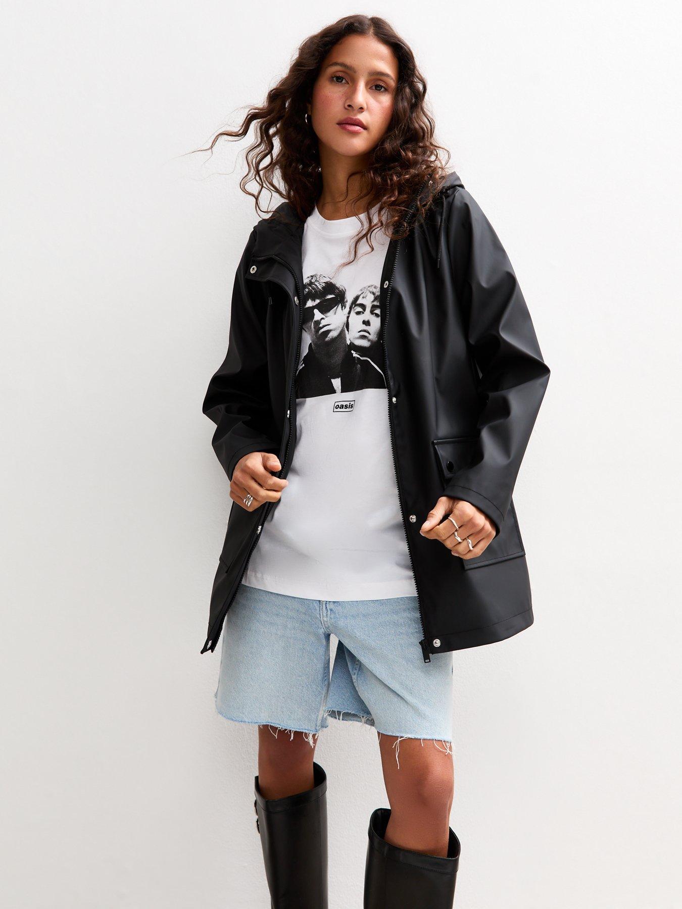 New Look Water Resistant Drawstring Hood Rain Anorak - Black