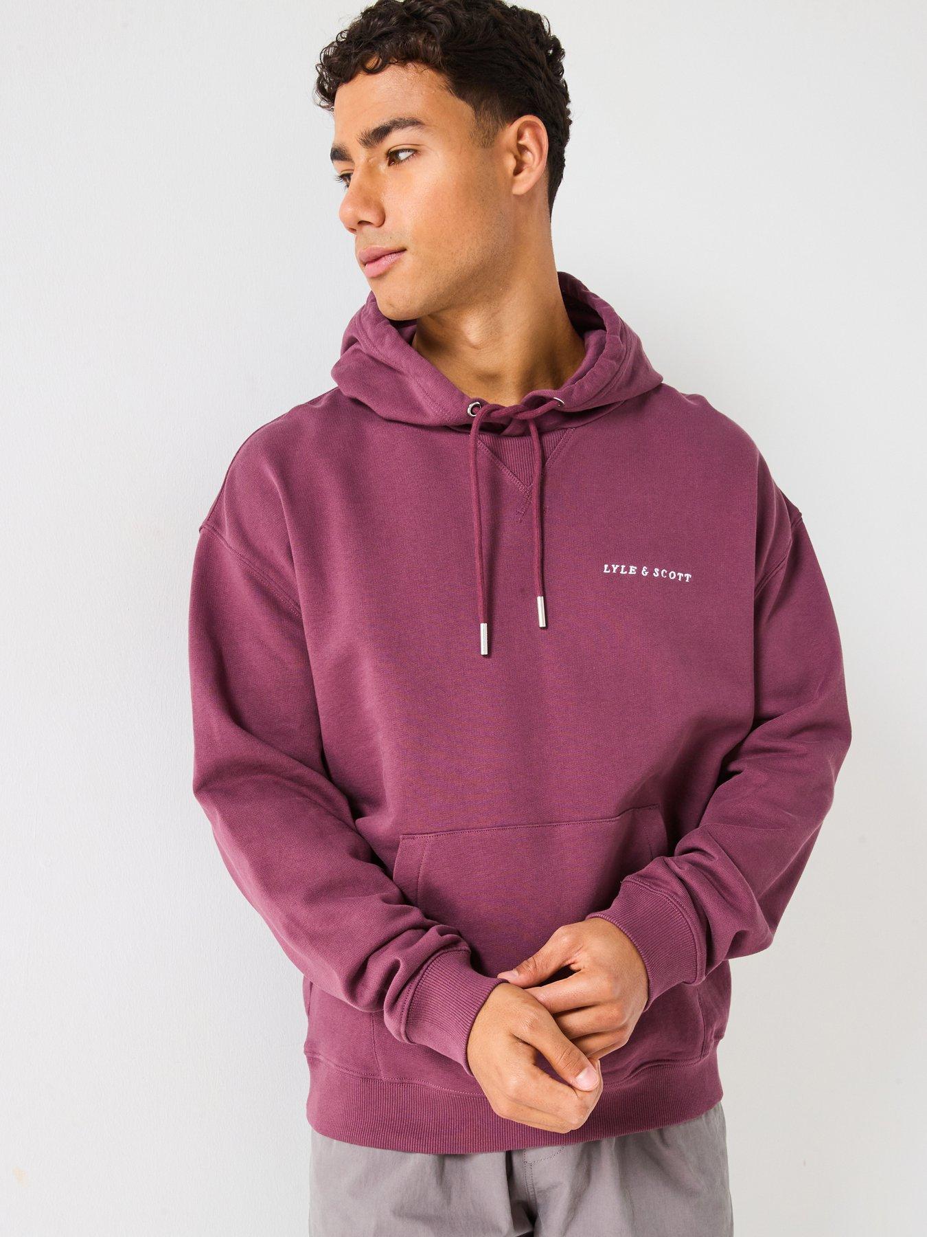Image 1 of 5 of Lyle & Scott Script Brushback Heavyweight Relaxed Pullover Hoodie - Dark Red