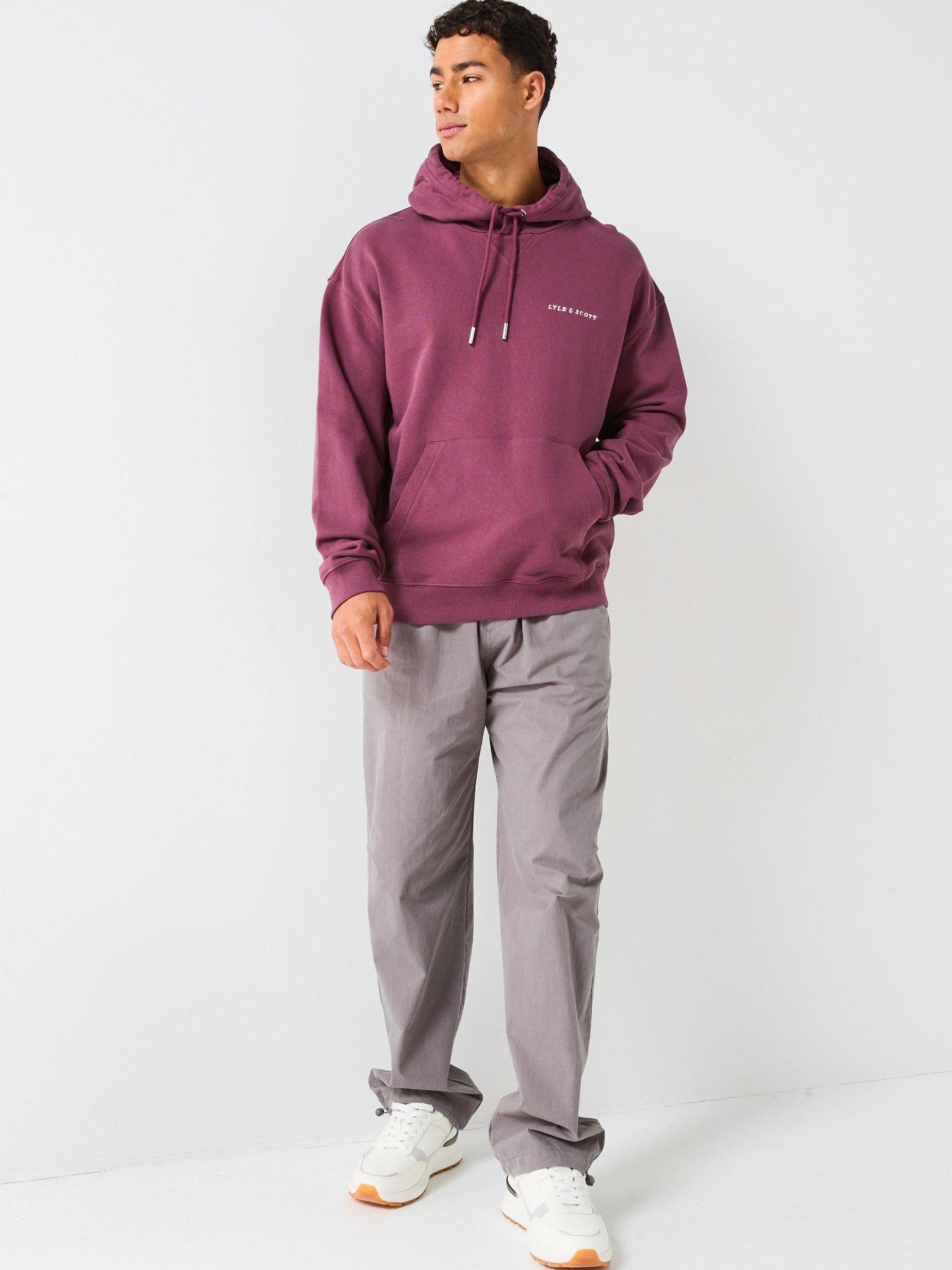 Image 3 of 5 of Lyle & Scott Script Brushback Heavyweight Relaxed Pullover Hoodie - Dark Red