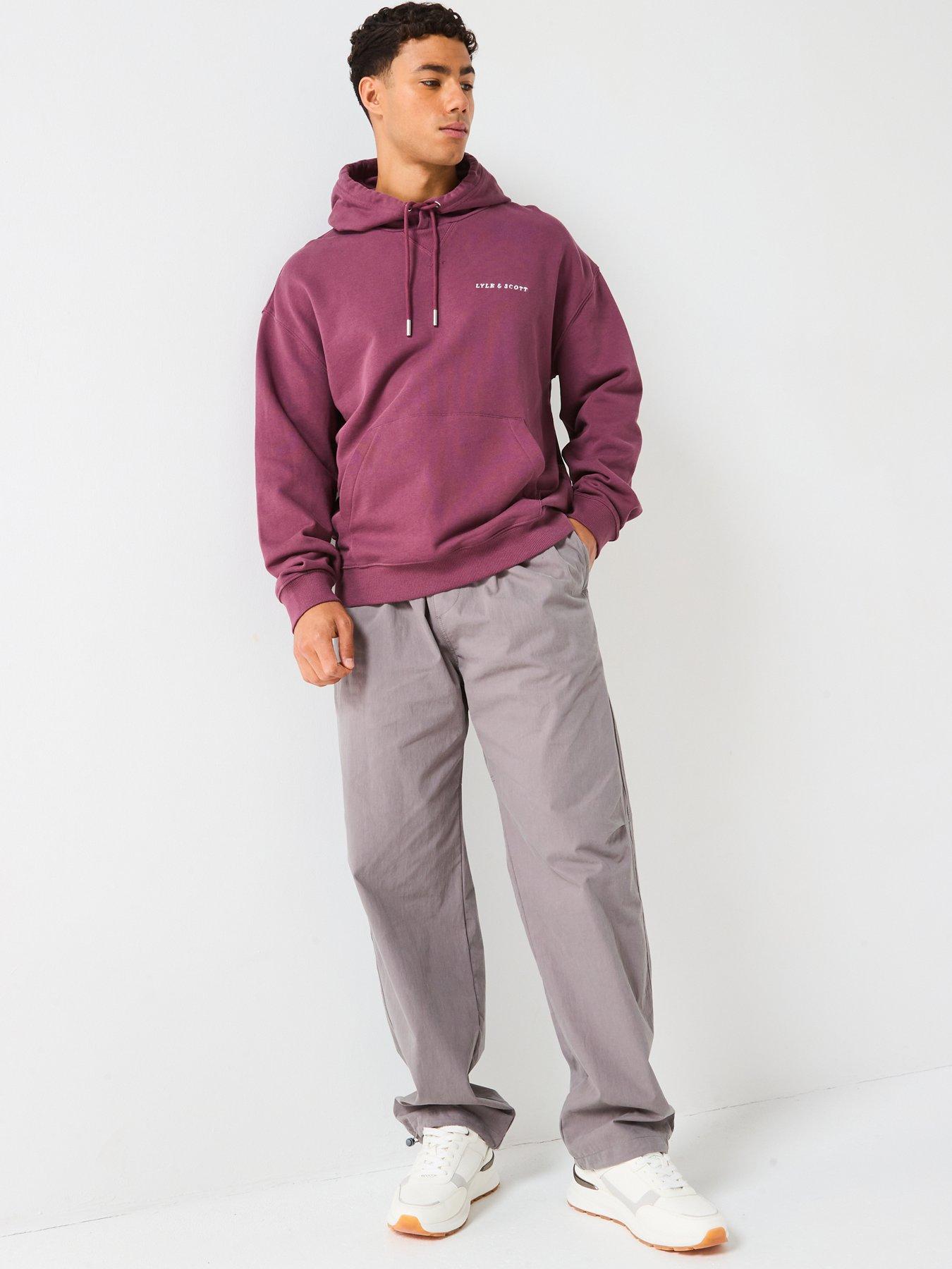 Image 4 of 5 of Lyle & Scott Script Brushback Heavyweight Relaxed Pullover Hoodie - Dark Red