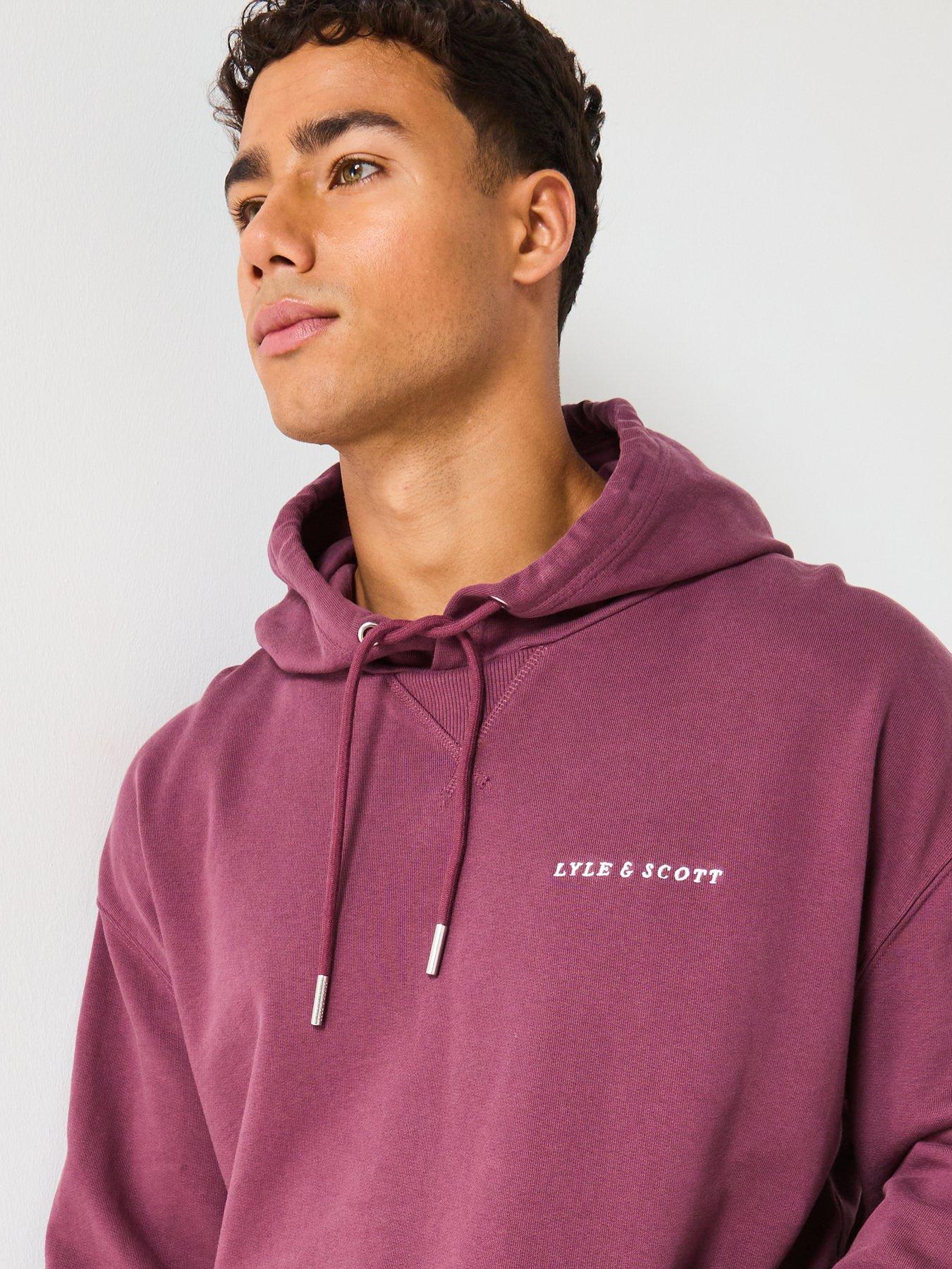 Image 5 of 5 of Lyle & Scott Script Brushback Heavyweight Relaxed Pullover Hoodie - Dark Red
