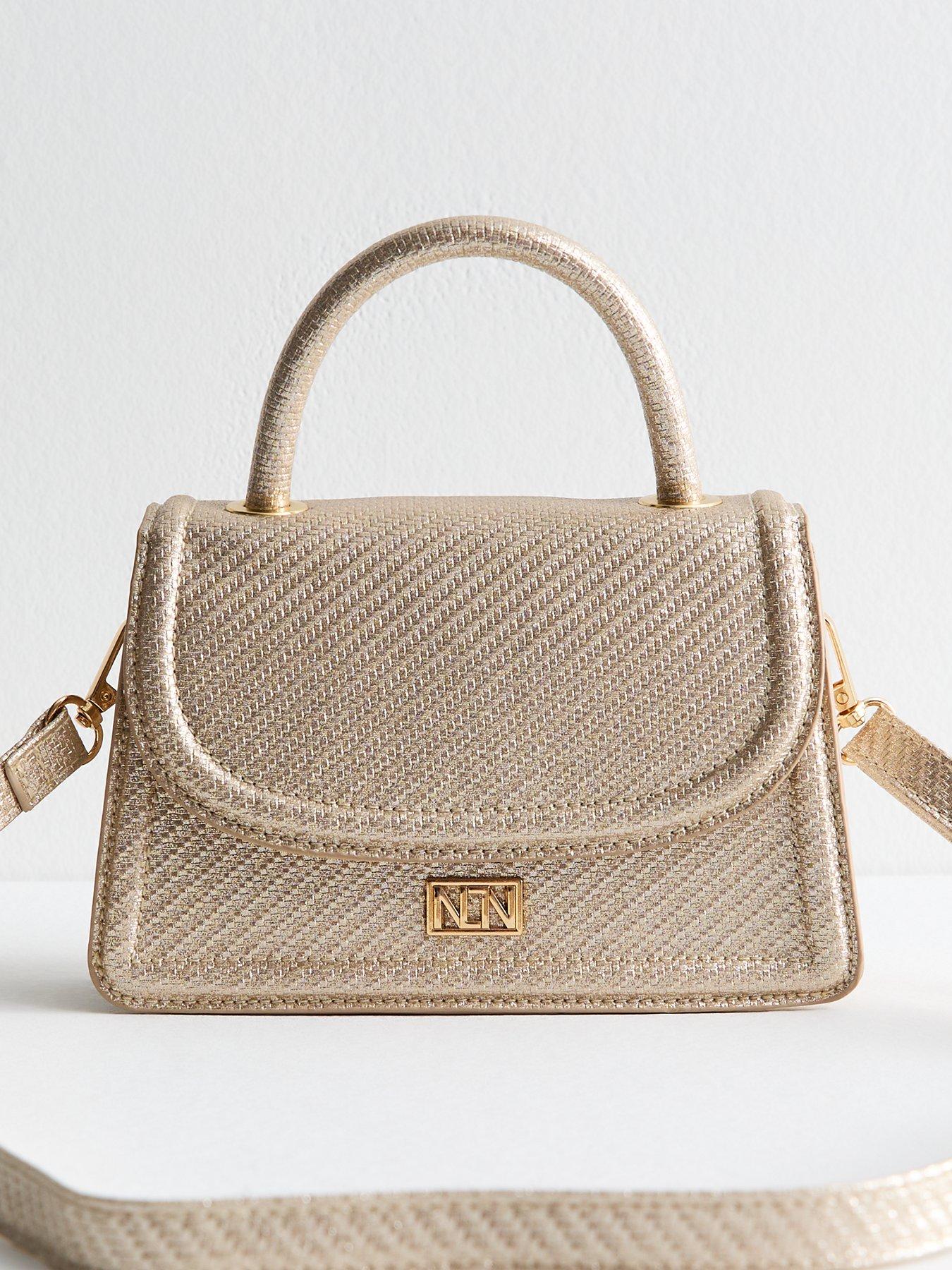 New Look Stone Metallic Woven Crossbody Bag - Gold