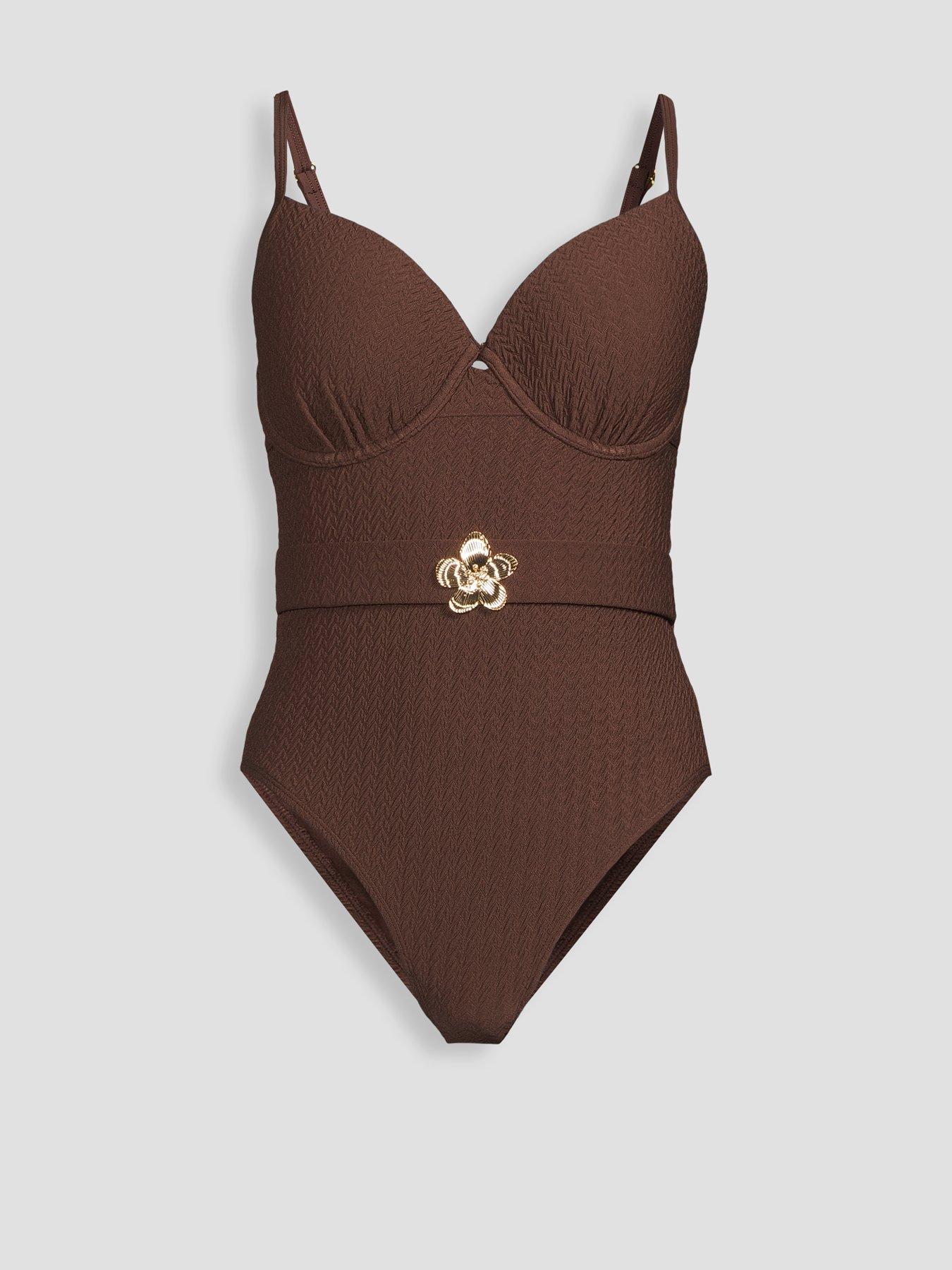 Image 7 of 7 of The Very Collection Shape Enhancing Floral Belted Swimsuit - Brown