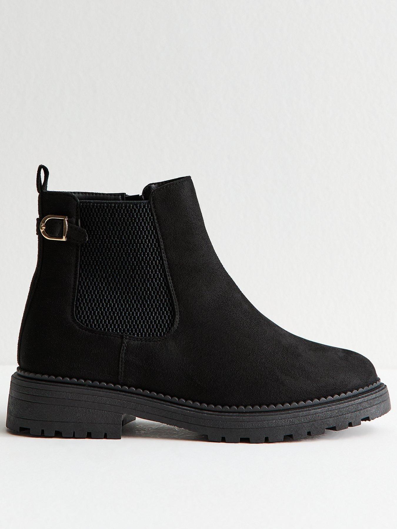 New Look Wide Fit Faux Suede Chunky Chelsea Boots - Black
